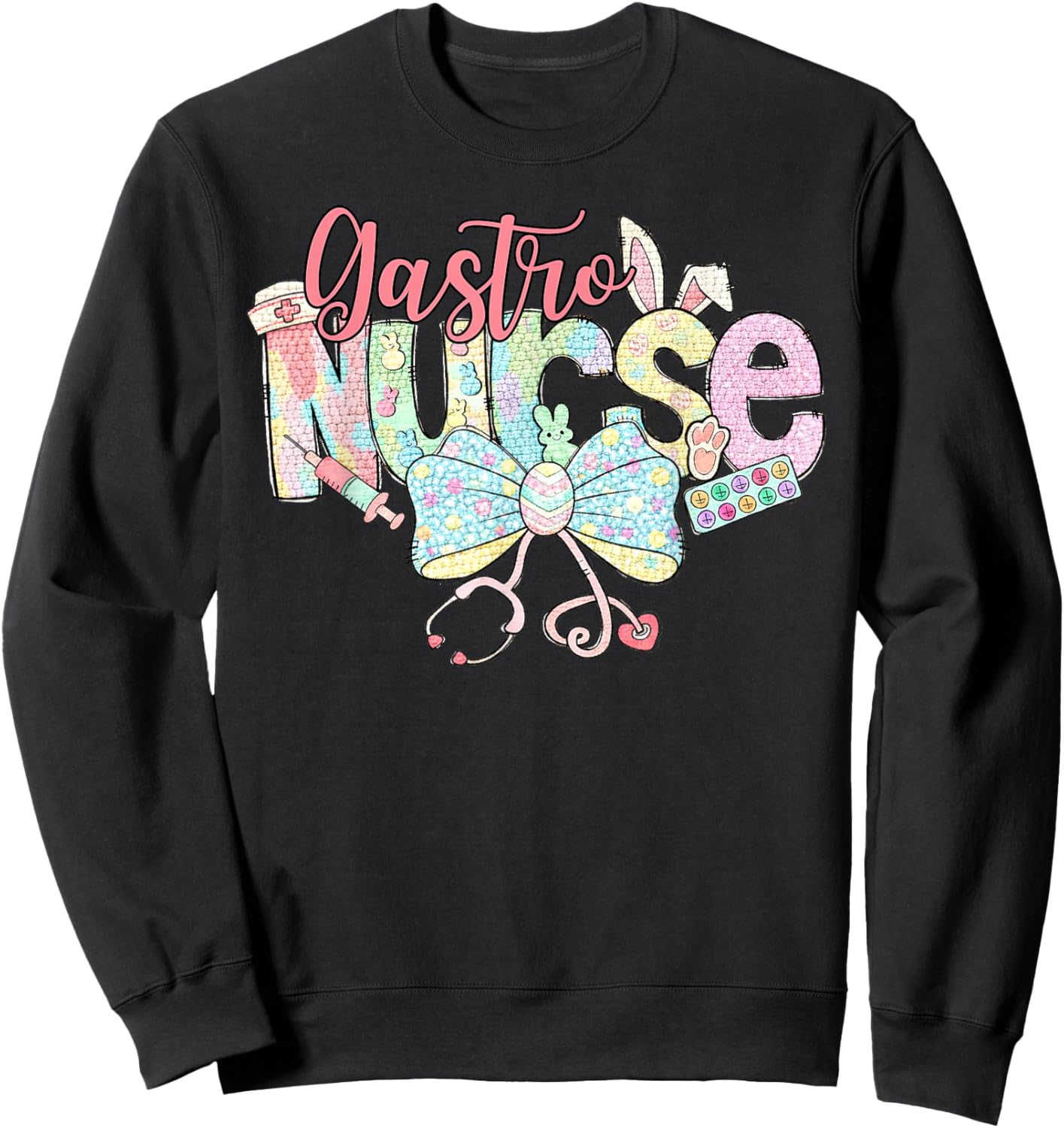 Gastro Nurse Bunny Coquette Bow Easter Gastroenterology GI Sweatshirt - Sweatshirt | Black