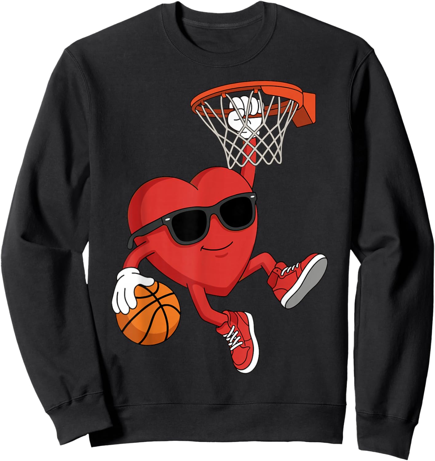 Valentines Basketball Heart Playing Basketball Boys Kids Sweatshirt - Sweatshirt | Black
