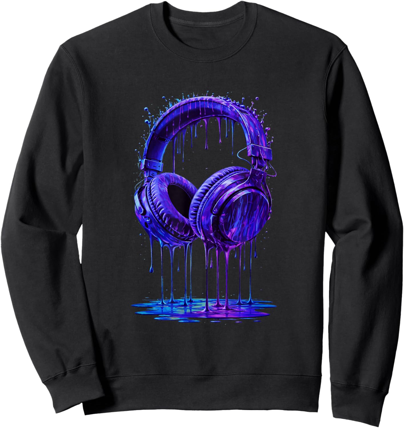 Electric Blue Headphones DJ Gamer Music Art Paint Drip Sweatshirt - Sweatshirt | Black