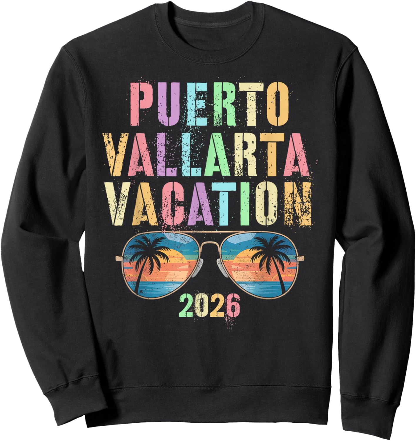 Vintage Puerto Vallarta Vacation 2026 Trip Beaching Vacay Sweatshirt - Sweatshirt | Black