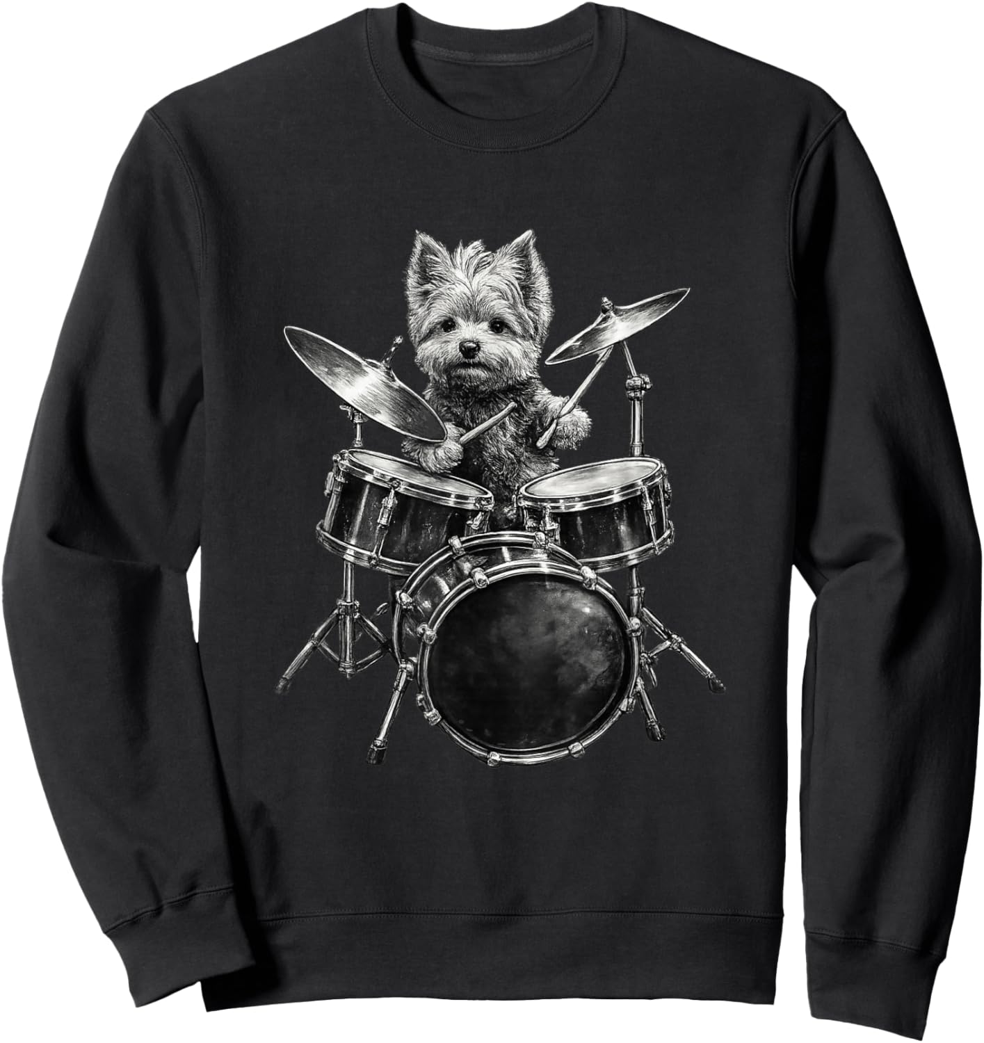 Hilarious Yorkshire Terrier Drummer Yorkie Playing Drums Sweatshirt - Sweatshirt | Black