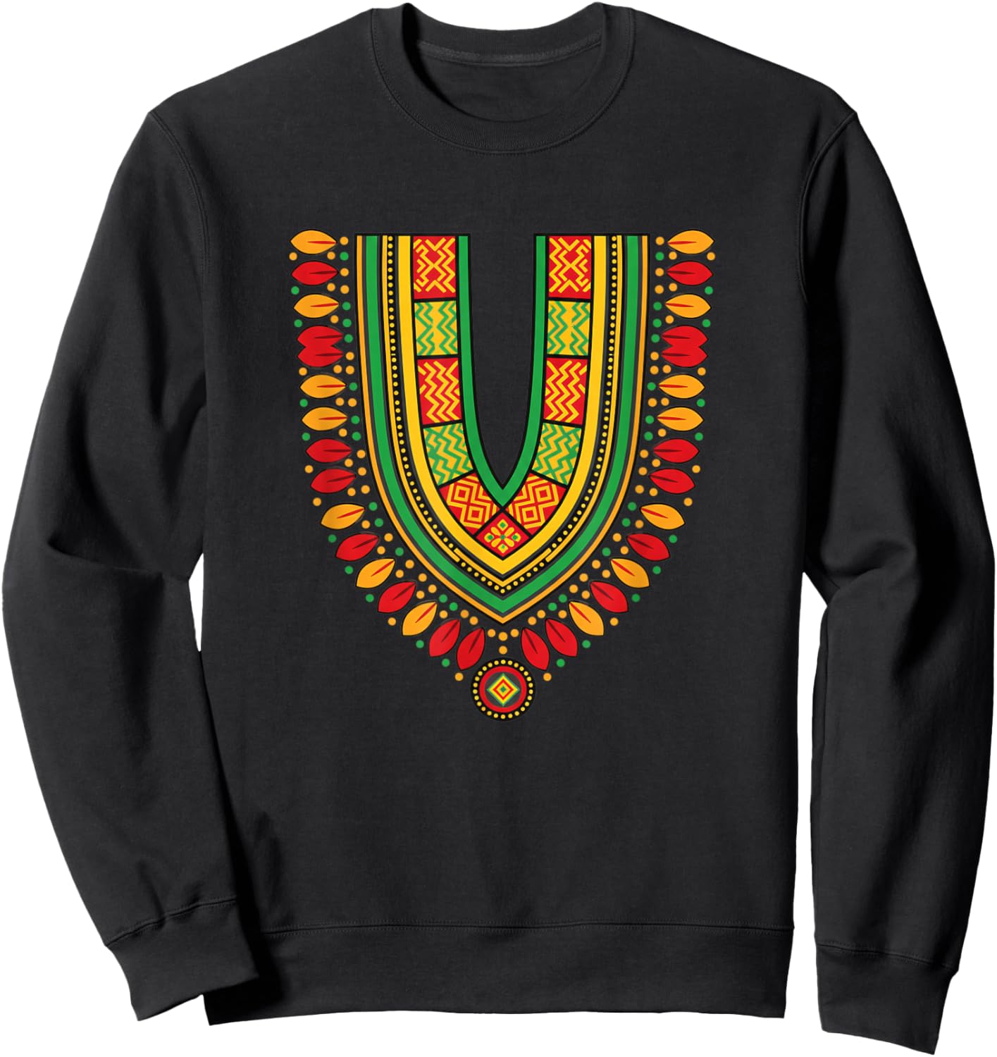 African Dashiki Collar Pattern Ethnic Print Colorful Sweatshirt - Sweatshirt | Black