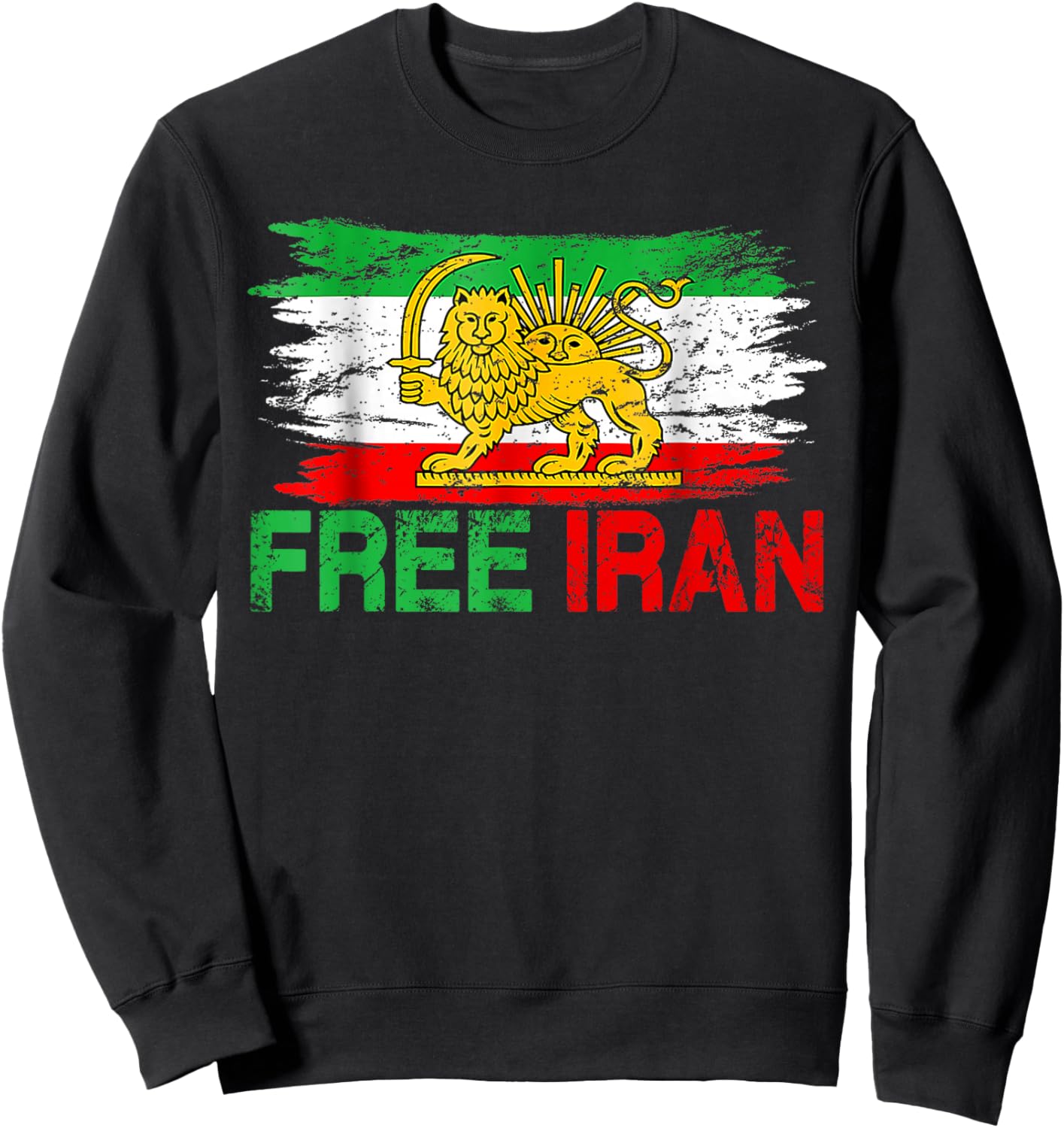 Free Iran T Iranian Flag Lion Sweatshirt - Sweatshirt | Black