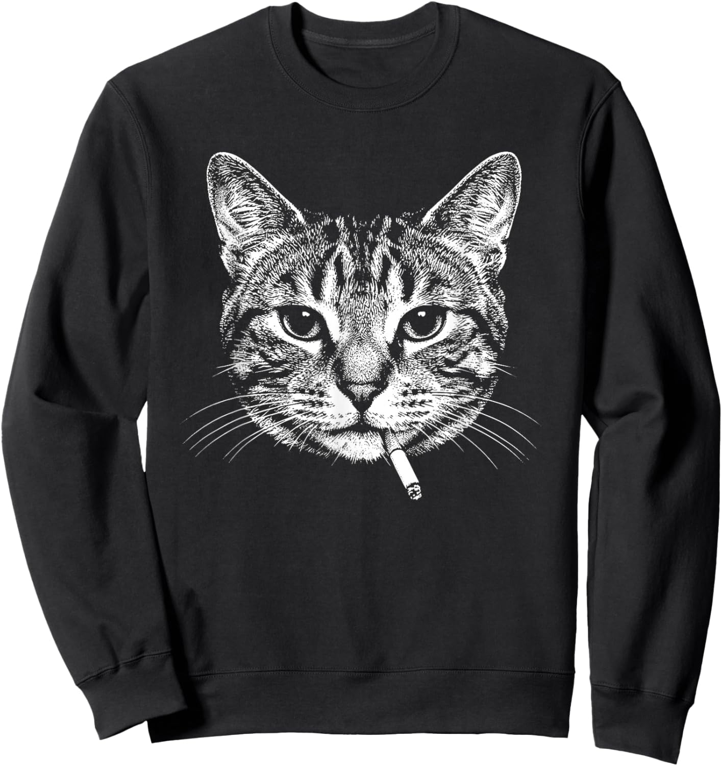 Smoking Tabby Cat Funny Moggy Face Y2K Meme Grunge Vintage Sweatshirt - Sweatshirt | Black