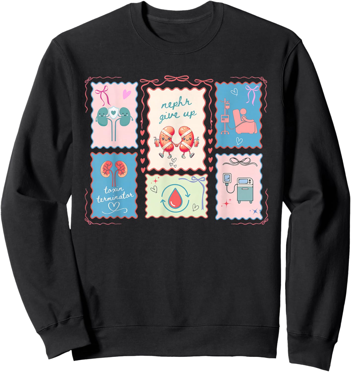 Women Dialysis Nurse Valentine Stamp Kidney Nephrology RN Sweatshirt - Sweatshirt | Black