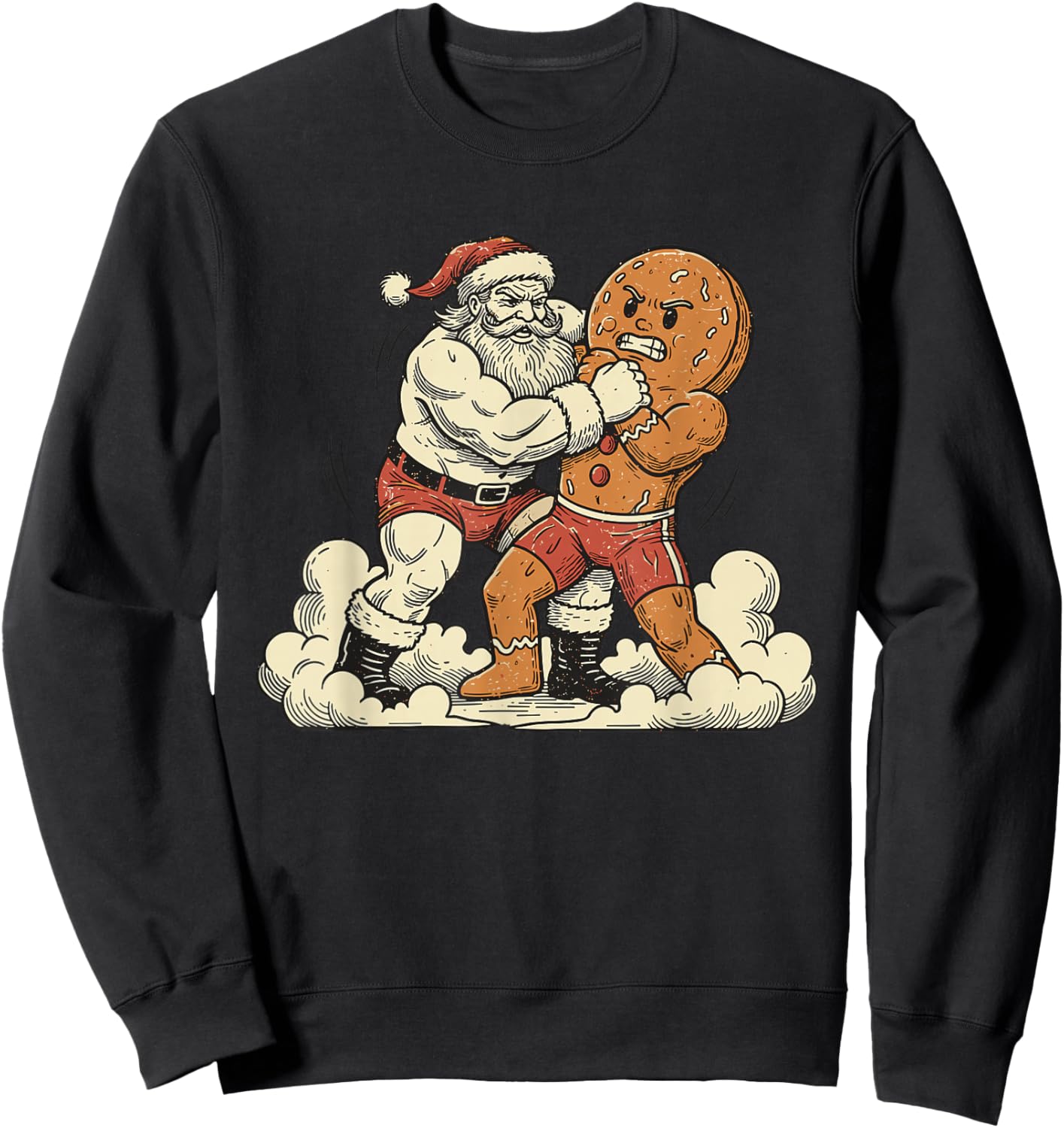 Funny Santa Wrestling Gingerbread Xmas Christmas Men Boys Sweatshirt - Sweatshirt | Black