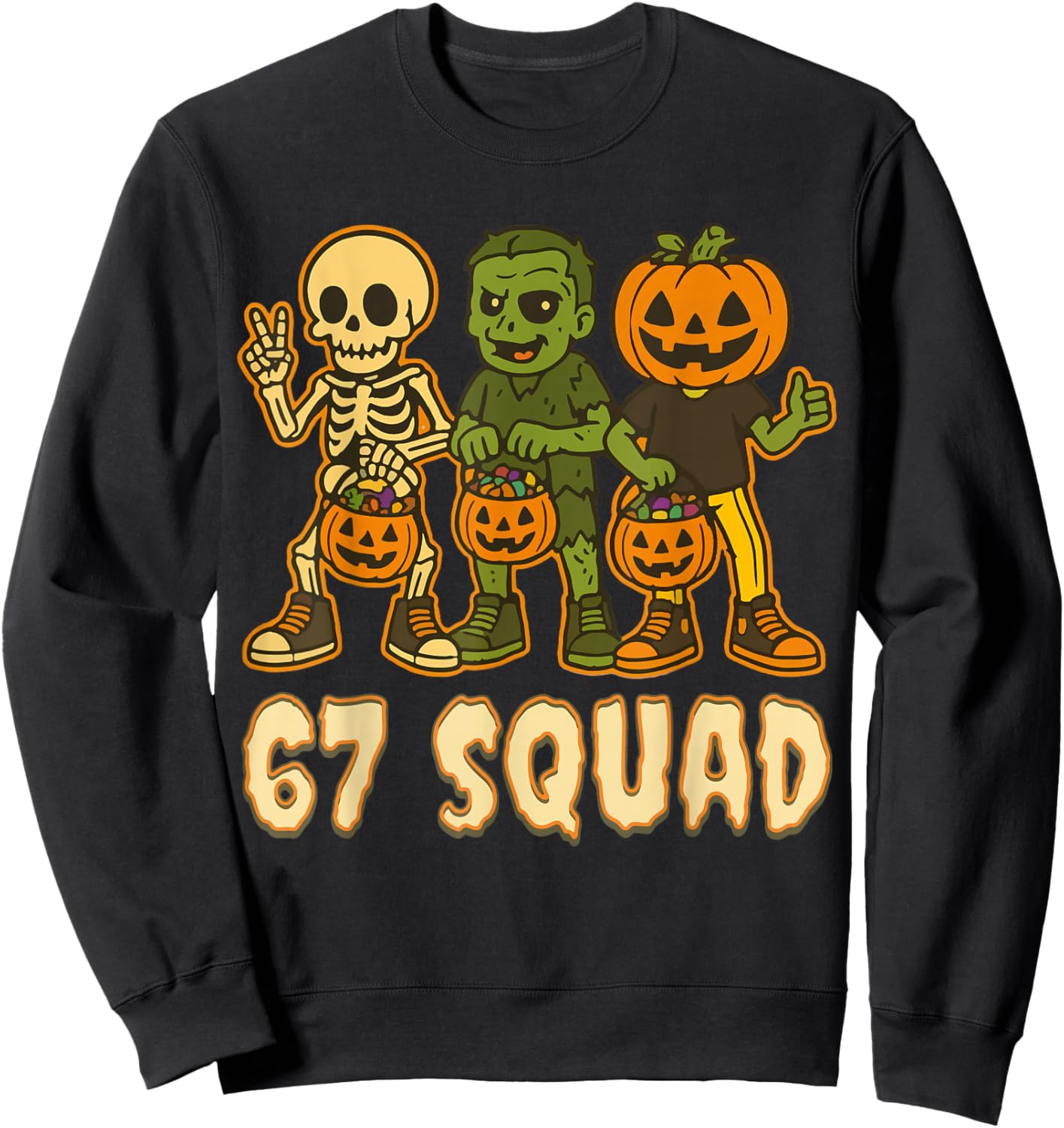 Haunted by 67 – Funny Ghost Squad Halloween Costume Sweatshirt - Sweatshirt | Black
