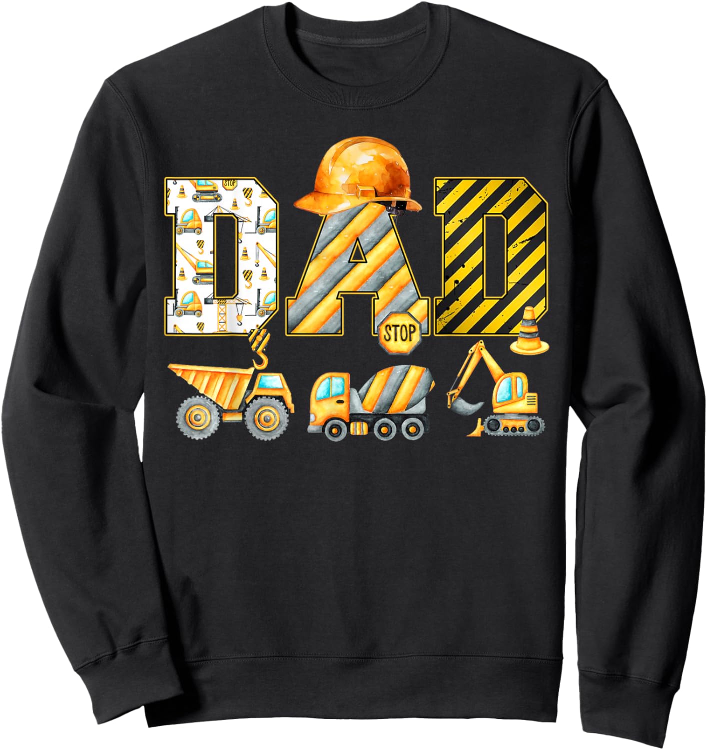 Funny Dad Construction Excavator Kids Matching Family Party Sweatshirt - Sweatshirt | Black