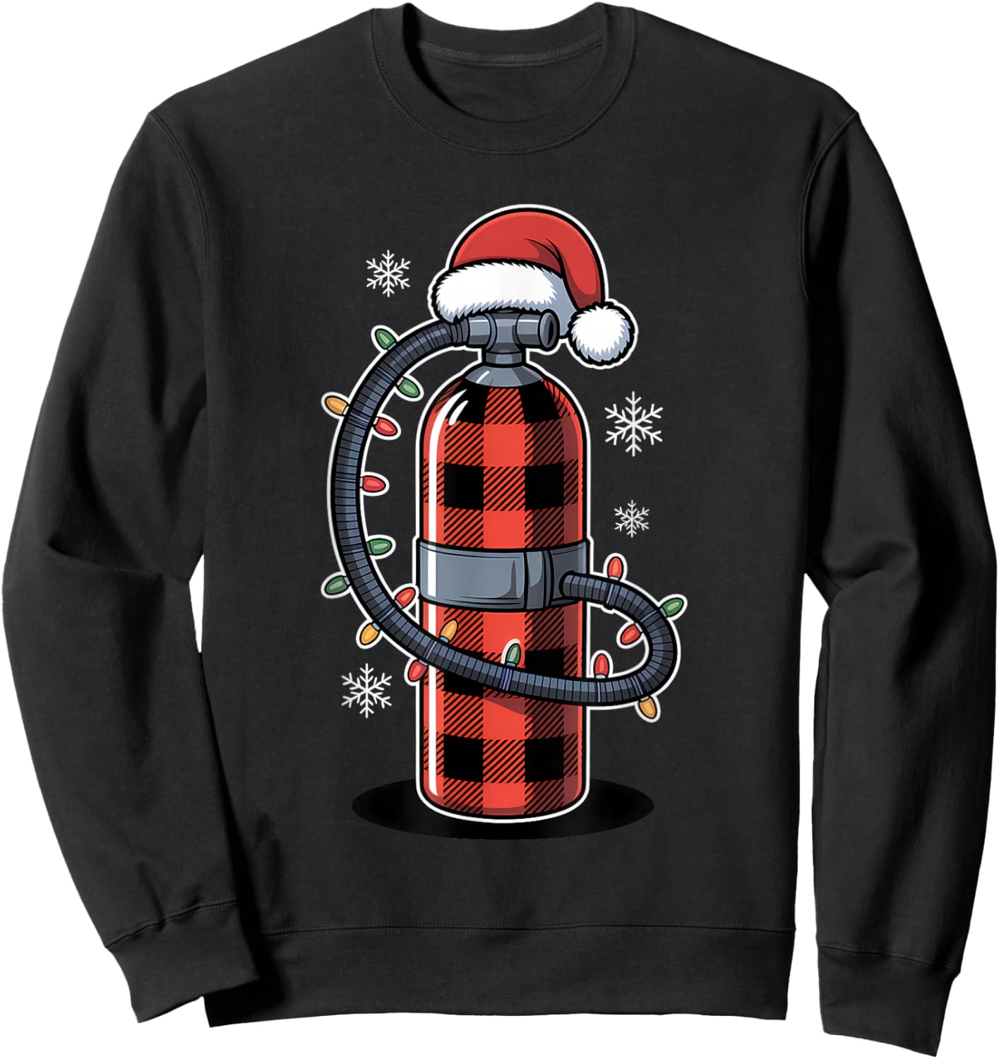 Christmas Buffalo Plaid Scuba Diving Tank with Santa Hat Sweatshirt - Sweatshirt | Black