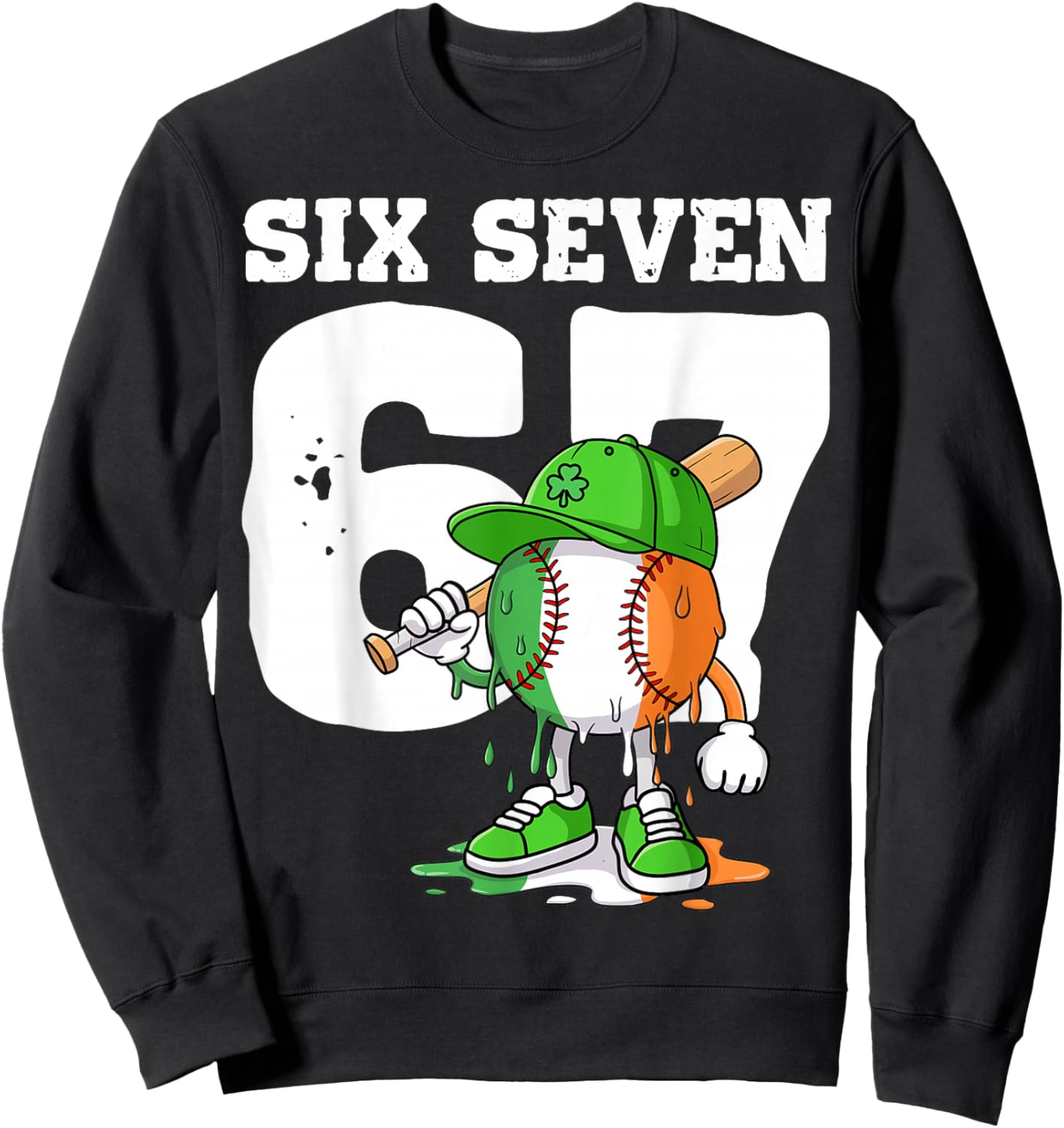 Boys St Patricks Day 67 Six Seven Baseball Ice Cream Drip Sweatshirt - Sweatshirt | Black