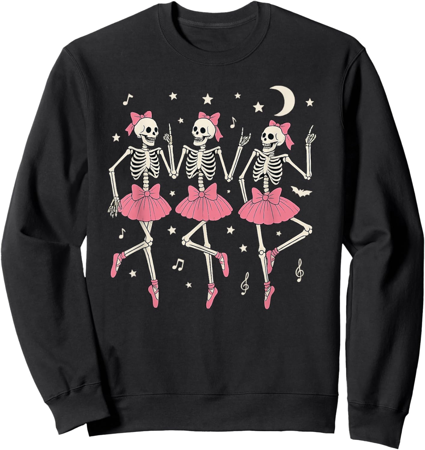 Dancing Skeletons Pink Coquette Halloween Women Girls Sweatshirt - Sweatshirt | Black