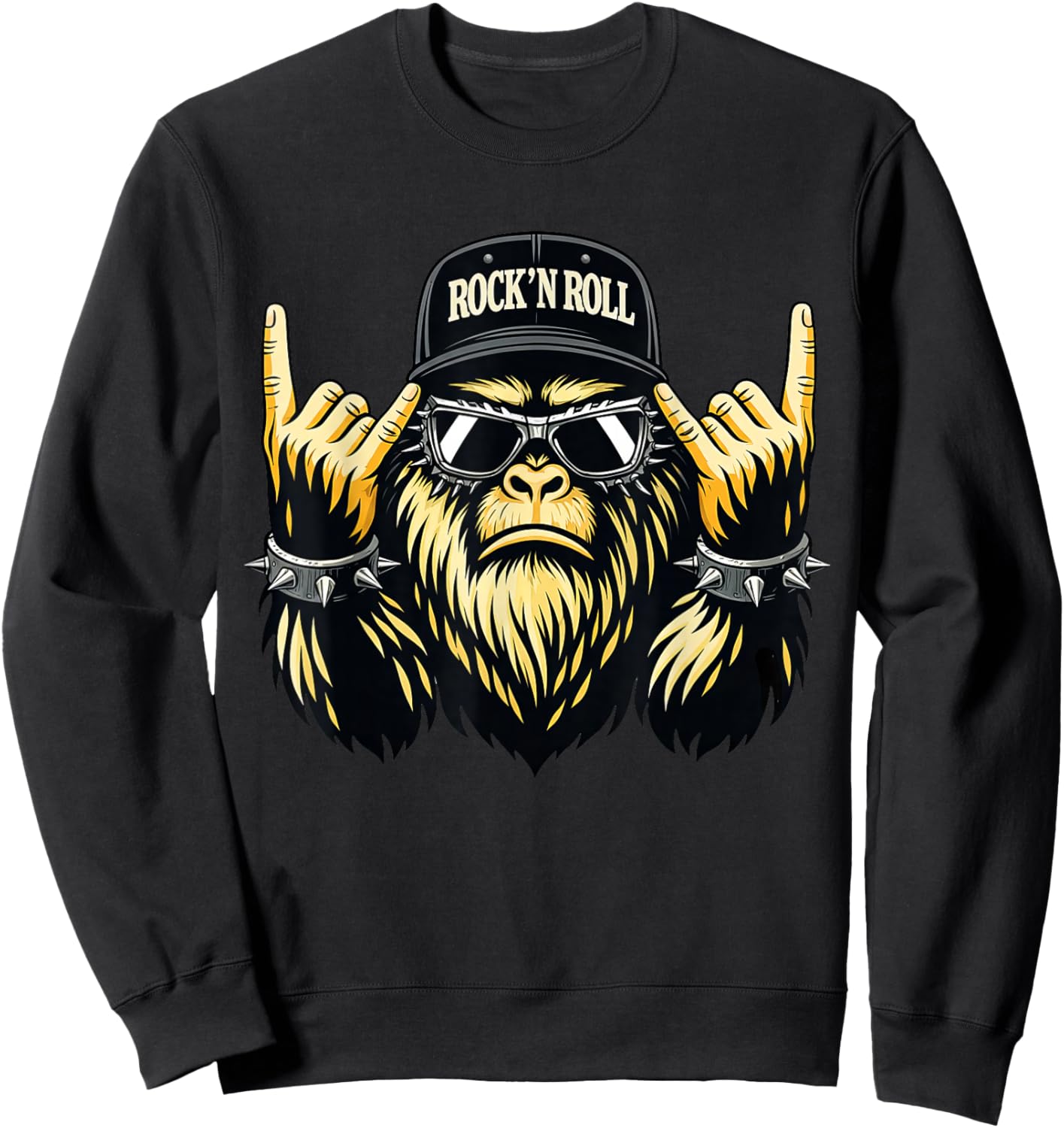Bigfoot Rock On Sasquatch Heavy Metal Vibes Men Women Kids Sweatshirt - Sweatshirt | Black