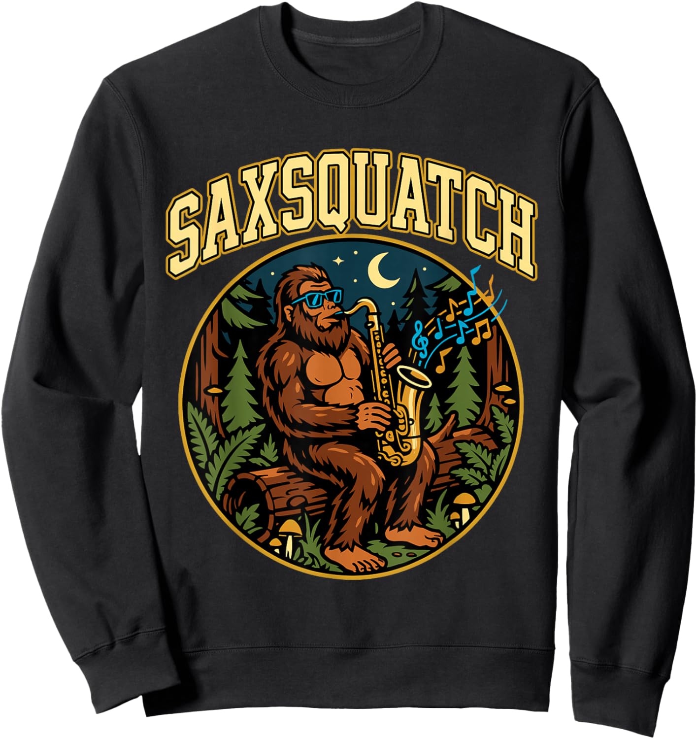 Saxsquatch Bigfoot Saxophone Player Jazz Music Humor Sweatshirt - Sweatshirt | Black