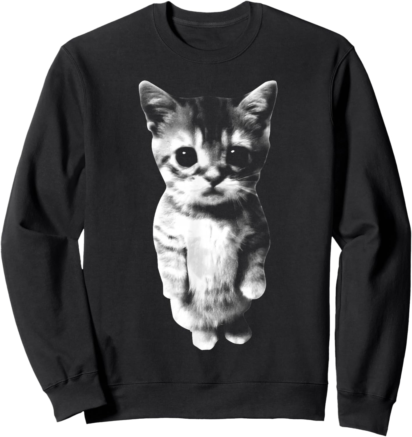 El Gato Sad Kitten Funny Meme Sad Crying Cat Munchkin Kitty Sweatshirt - Sweatshirt | Black