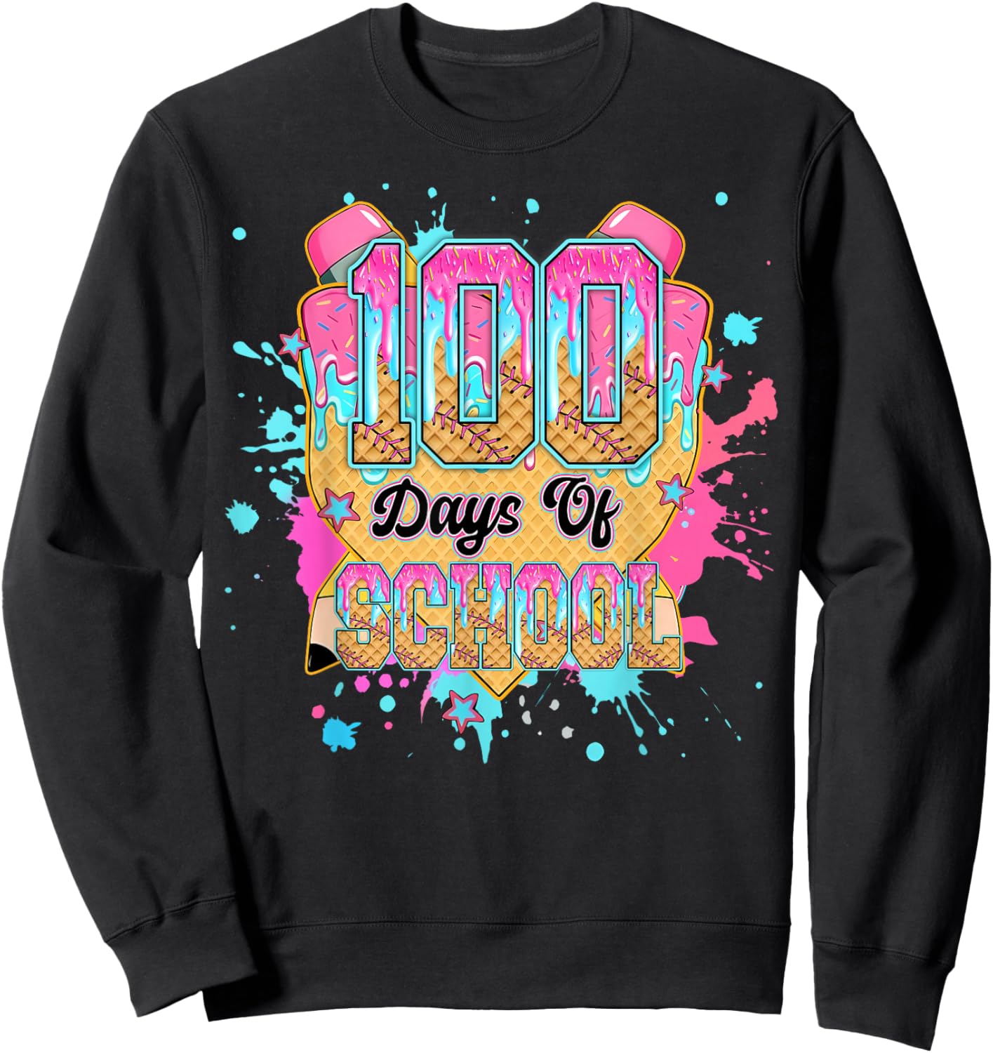 100 Days of School Baseball Drip Funny Boys Kids 100th Day Sweatshirt - Sweatshirt | Black