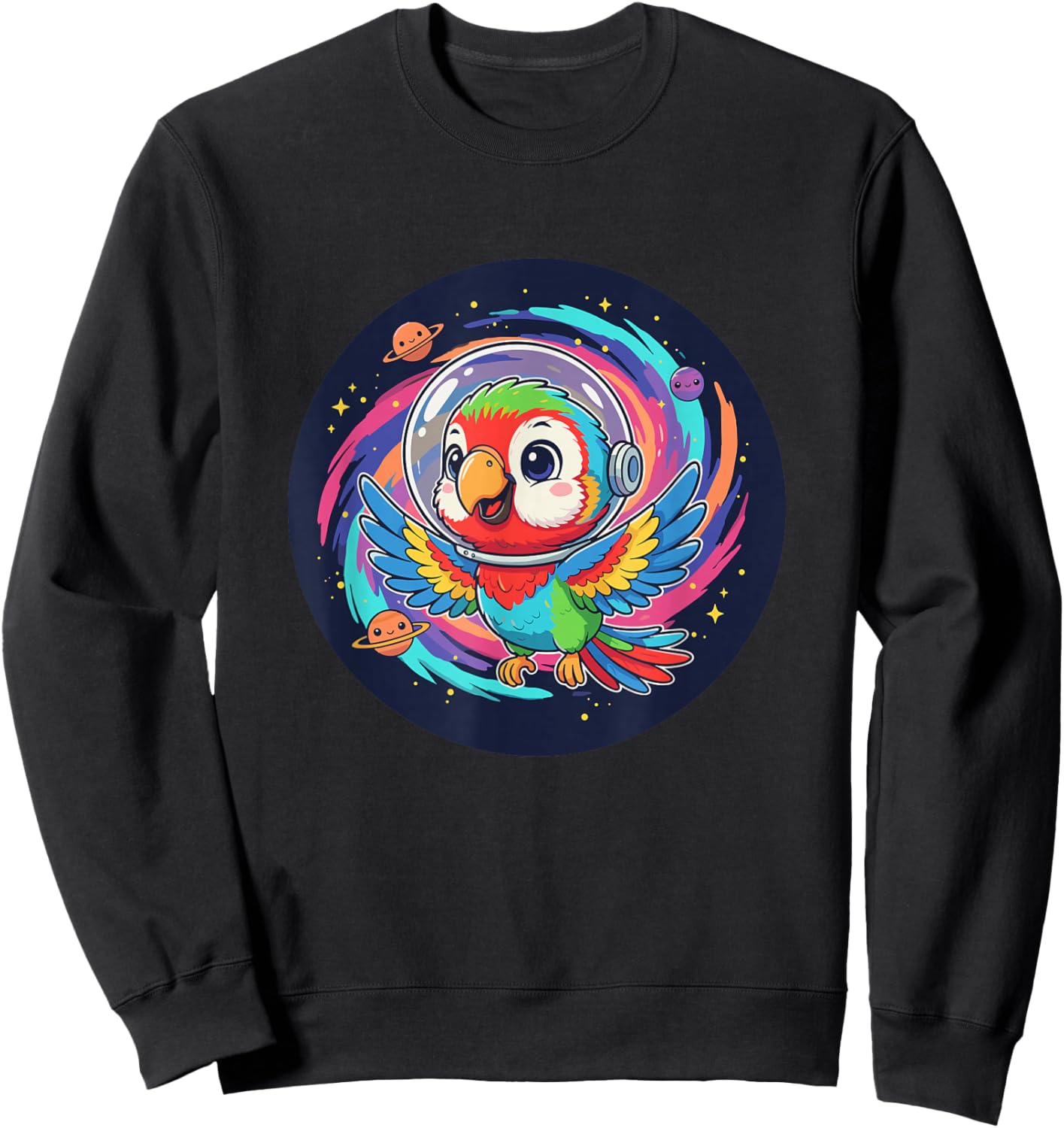 Cute Parrot Astronaut Flying in Colorful Space Galaxy Sweatshirt - Sweatshirt | Black