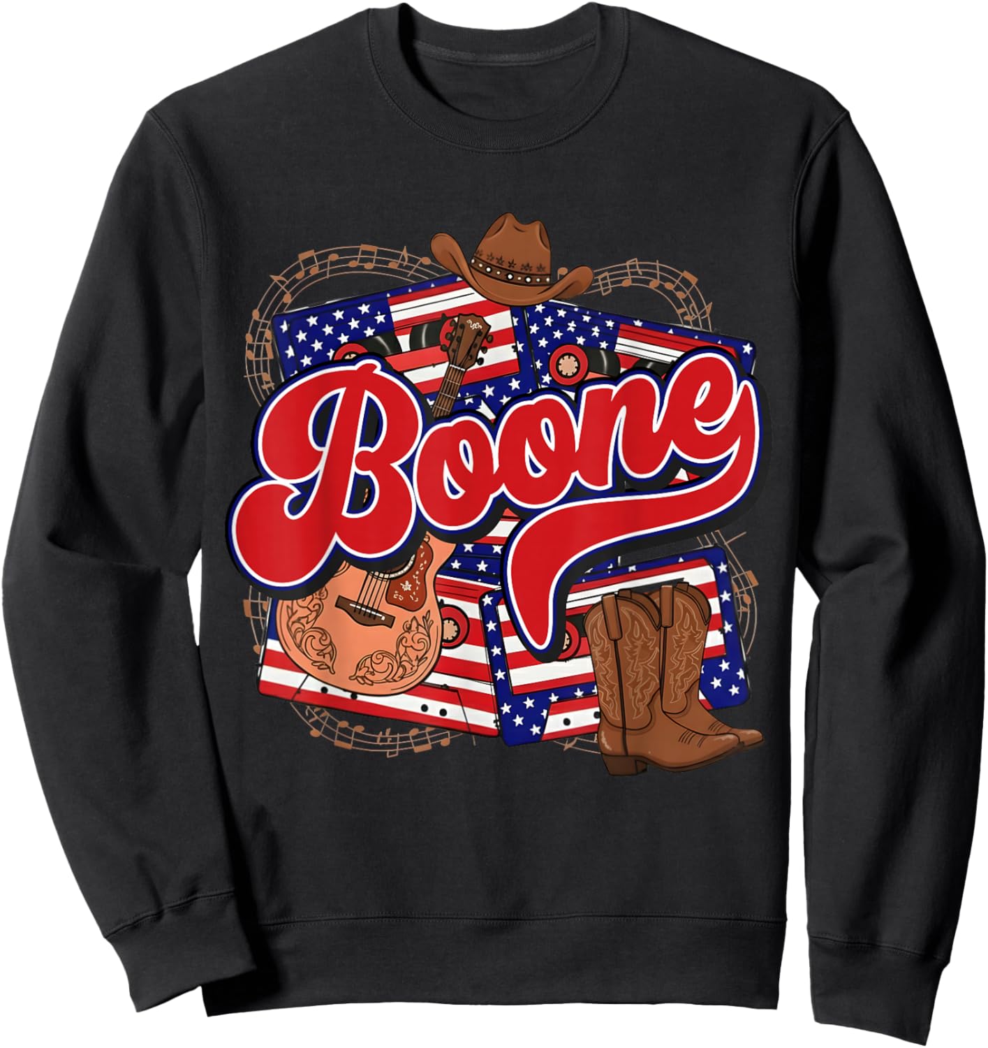 Boone Checkered Personalized Name Vintage US Flag Retro Sweatshirt - Sweatshirt | Black