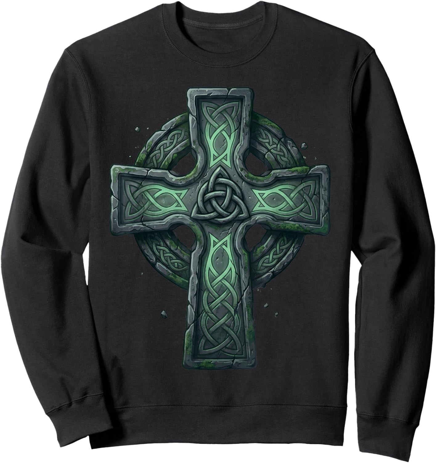 Vintage Mossy Stone Celtic Cross Irish Heritage St Patrick Sweatshirt - Sweatshirt | Black
