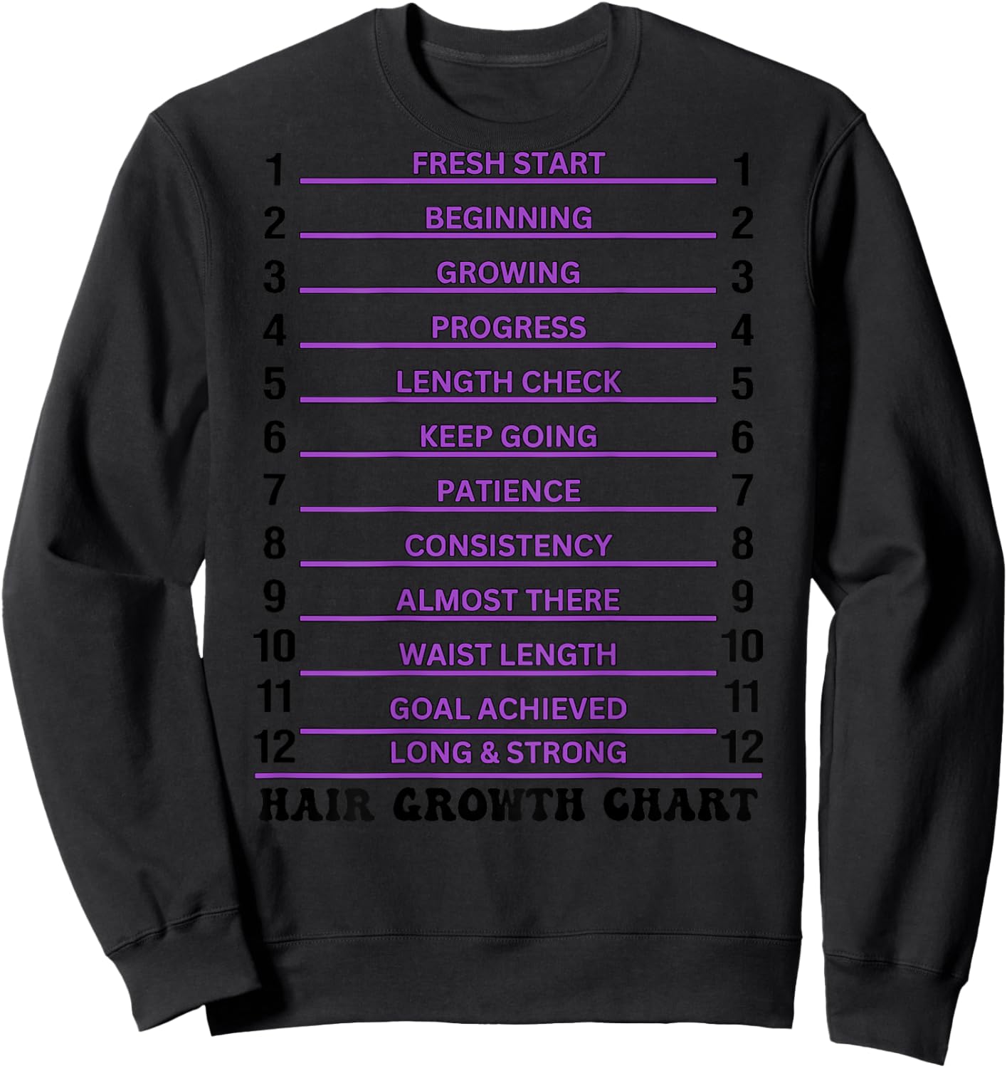 Retro Groovy Hair Growth Chart Hair Length Check (On Back) Sweatshirt - Sweatshirt | Black