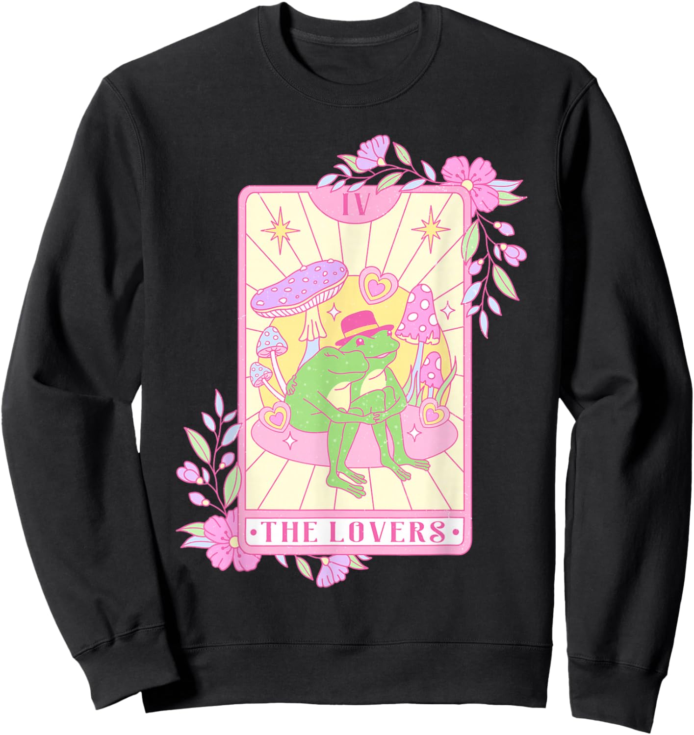 Adorable Frog Valentine The Lovers Funny Tarot Card Graphic Sweatshirt - Sweatshirt | Black