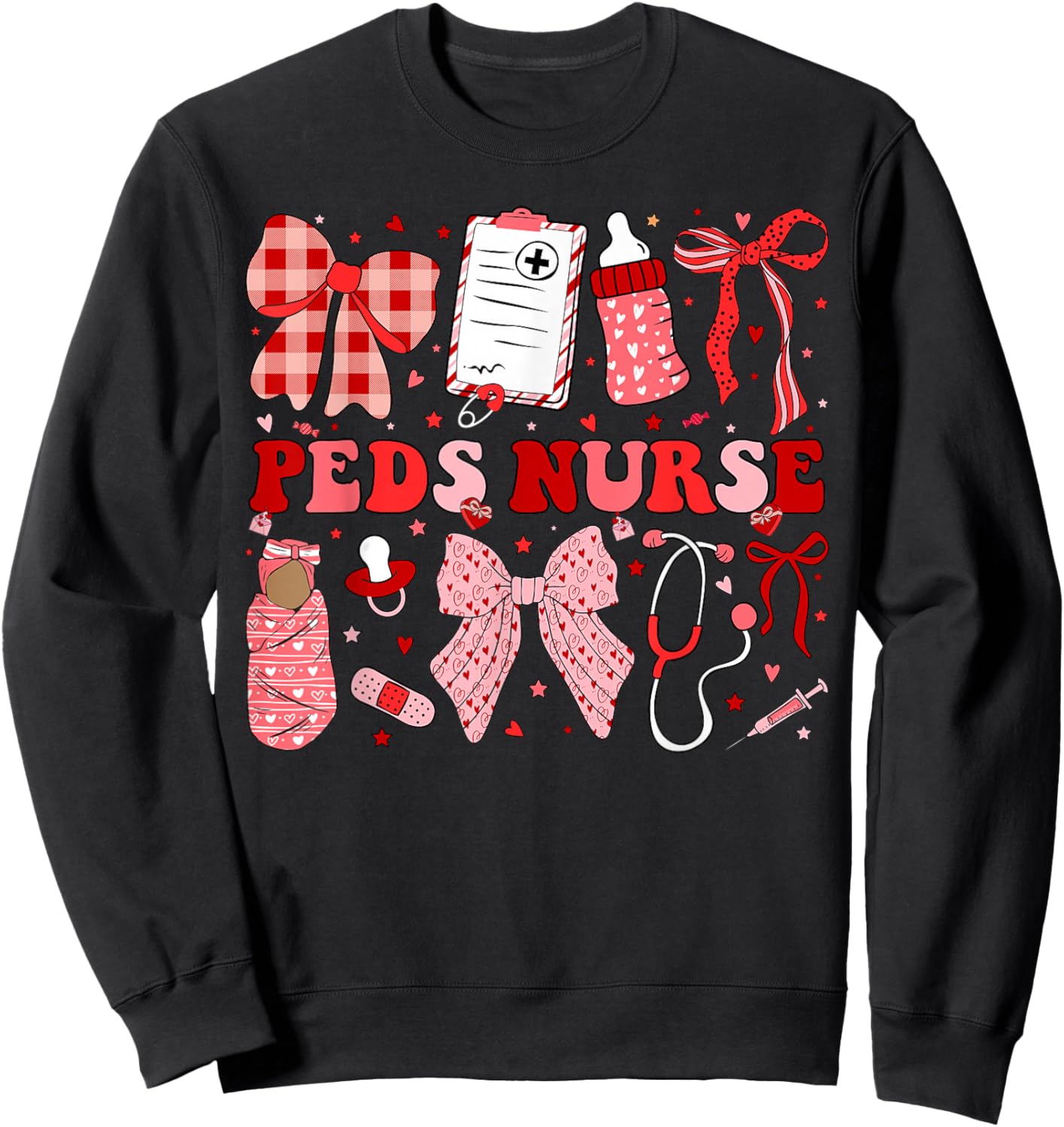 Peds Nurse Valentine Coquette Pediatric Nursing Valentines Sweatshirt - Sweatshirt | Black