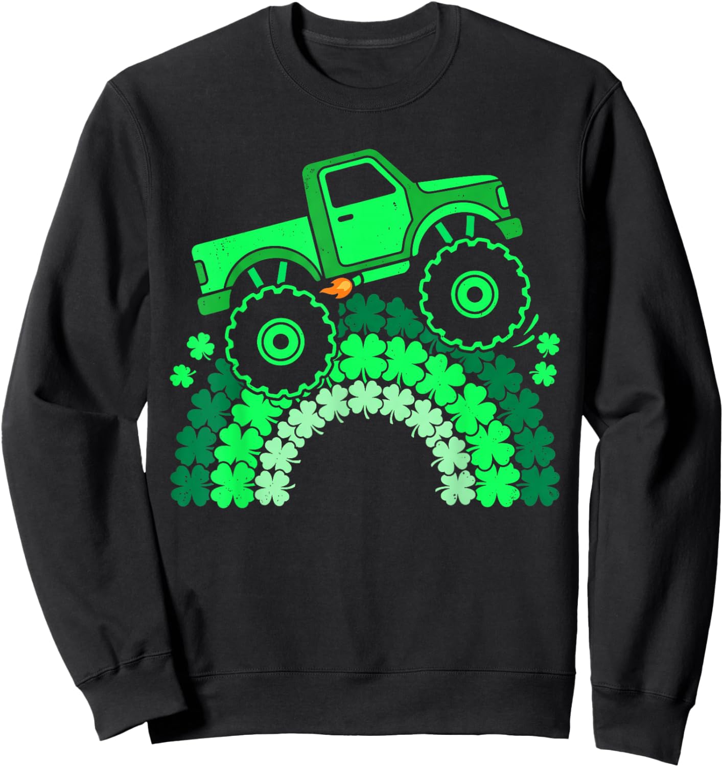 Monter Truck Lucky Shamrock Funny St Patrick's Day Kids Boys Sweatshirt - Sweatshirt | Black