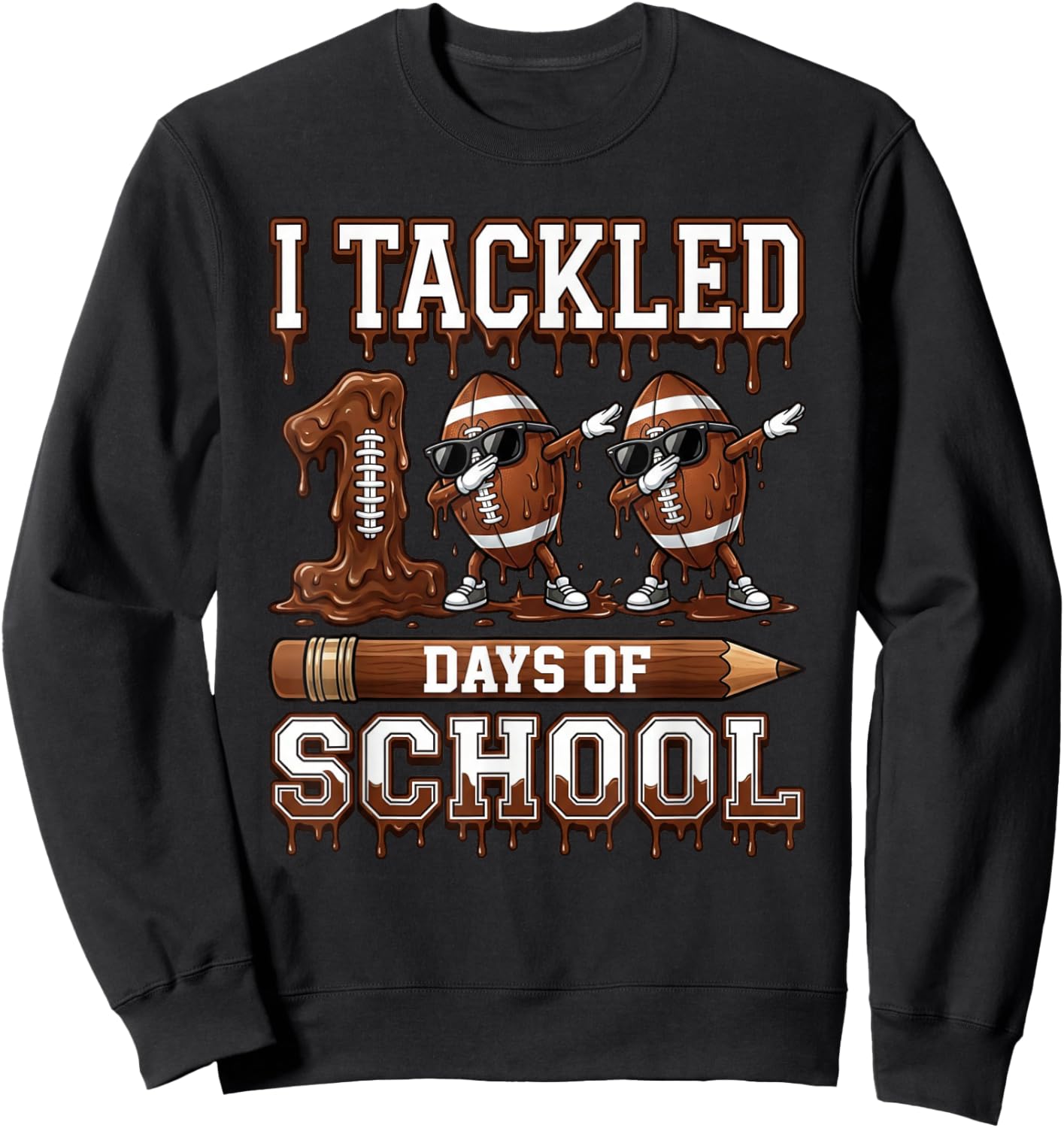 Kids 100 Days of School Boys 100th Day of School Football Sweatshirt - Sweatshirt | Black