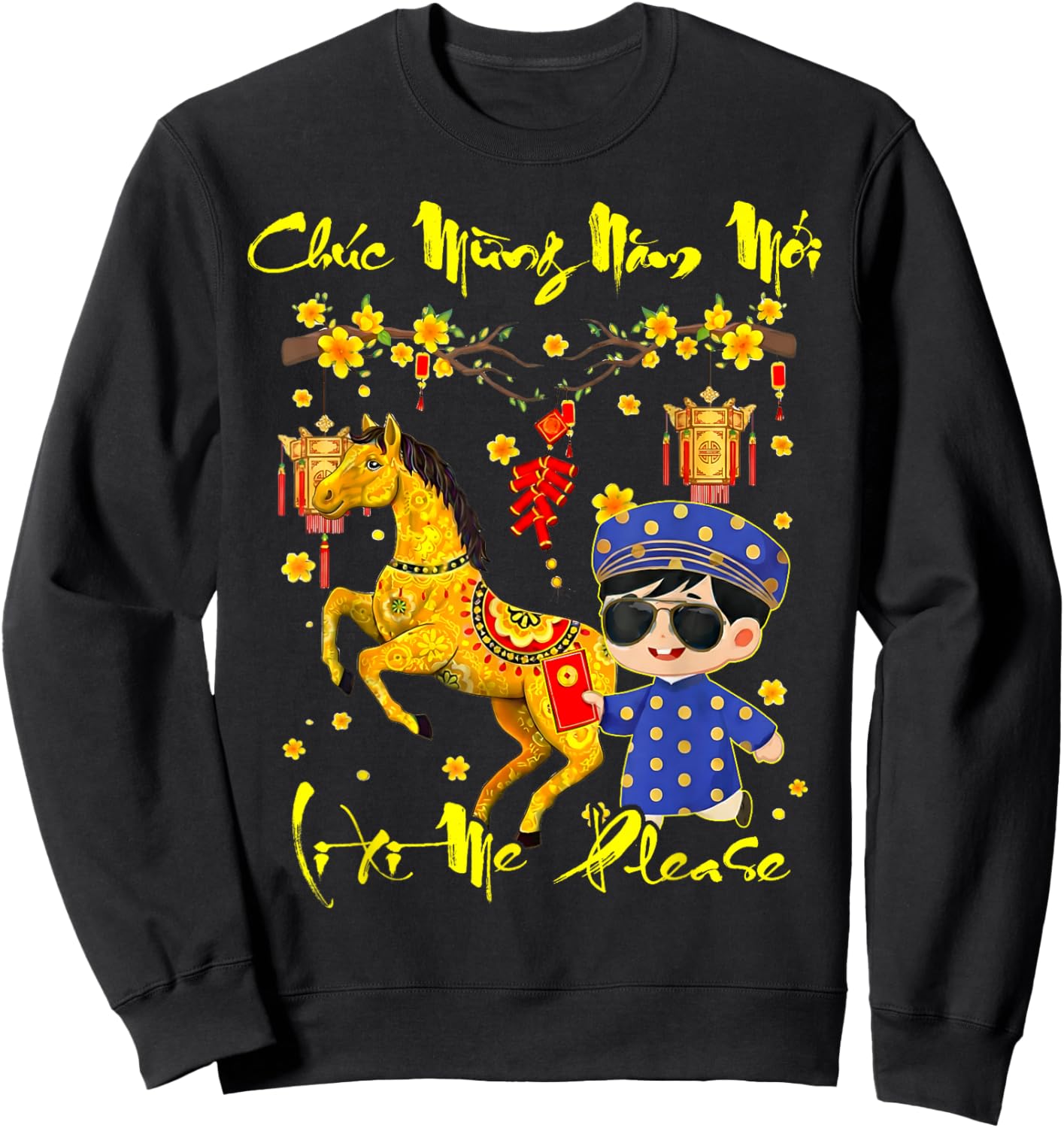 Li Xi Me Please Vietnamese Lunar New Year TET 2026 Boys Kids Sweatshirt - Sweatshirt | Black