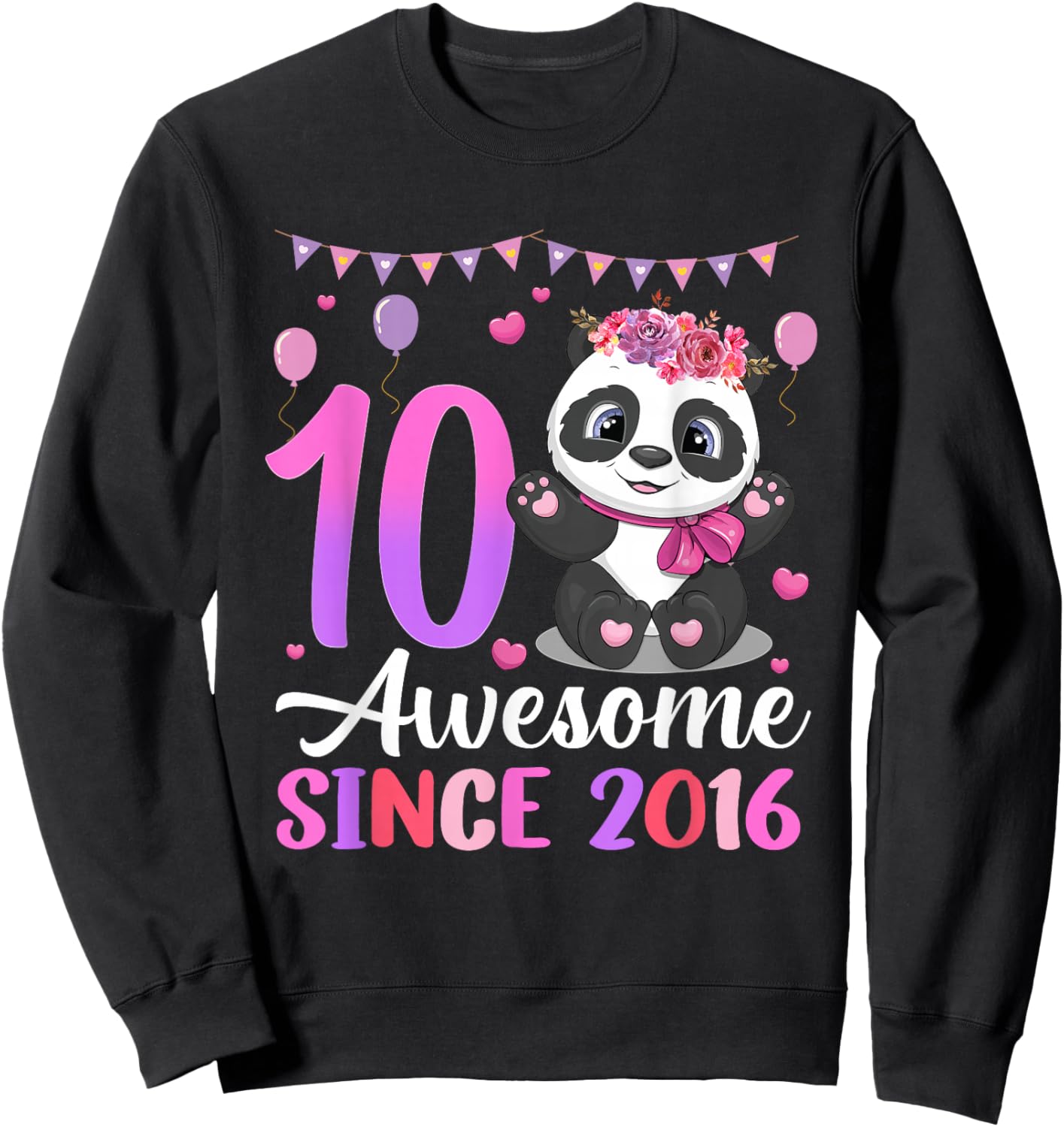 Awesome Since 2016 10th Birthday Panda Theme Party Sweatshirt - Sweatshirt | Black