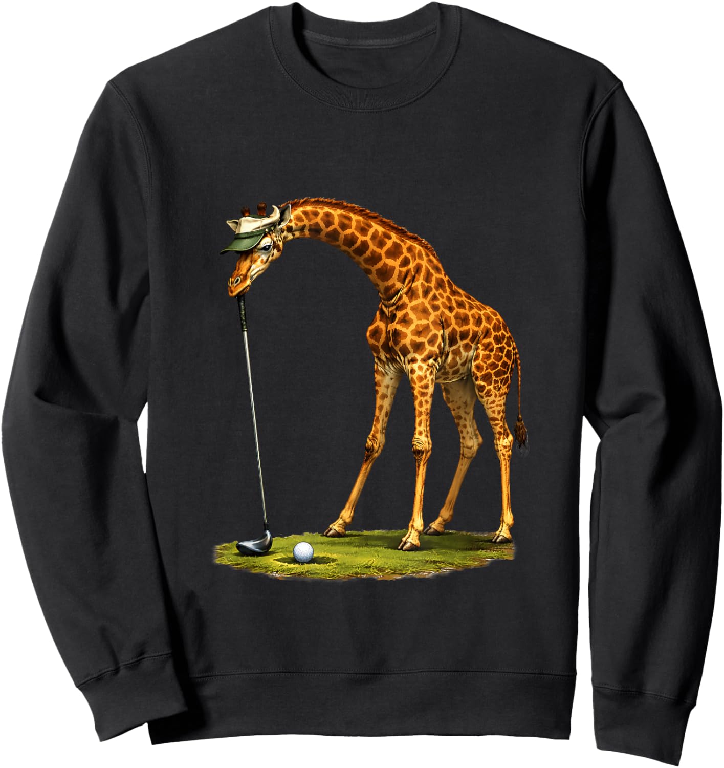 Vintage Giraffe Playing Golf Sports Retro Animal Golfer Sweatshirt - Sweatshirt | Black