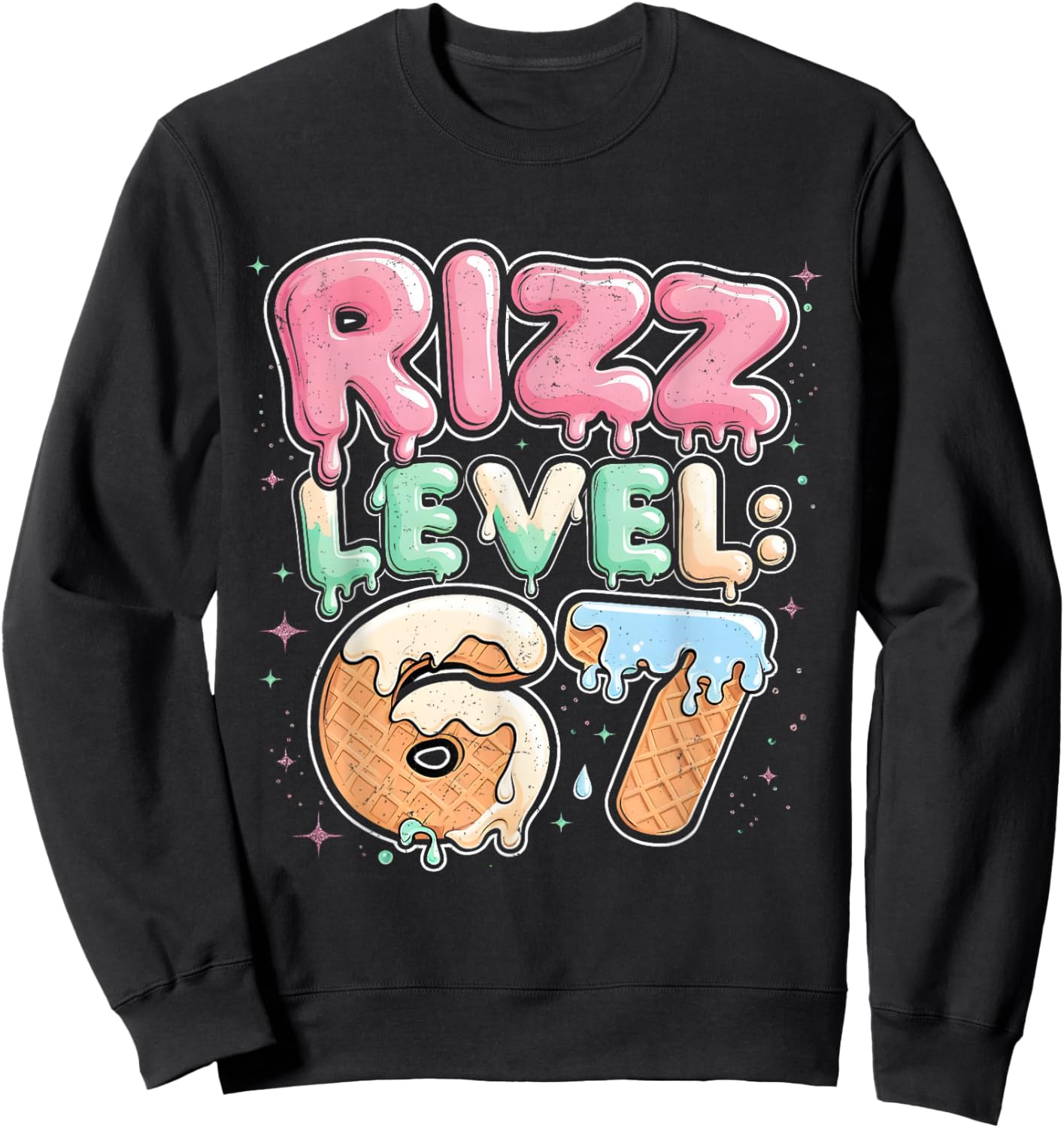 67 Ice Cream Drip Cool Meme Six Seven Gen Alpha Slang Sweatshirt - Sweatshirt | Black