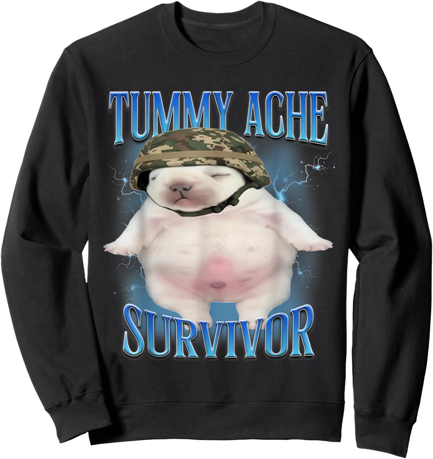 Tummy Ache Survivor Funny Pibble Graphic Meme Brainrot Sweatshirt - Sweatshirt | Black