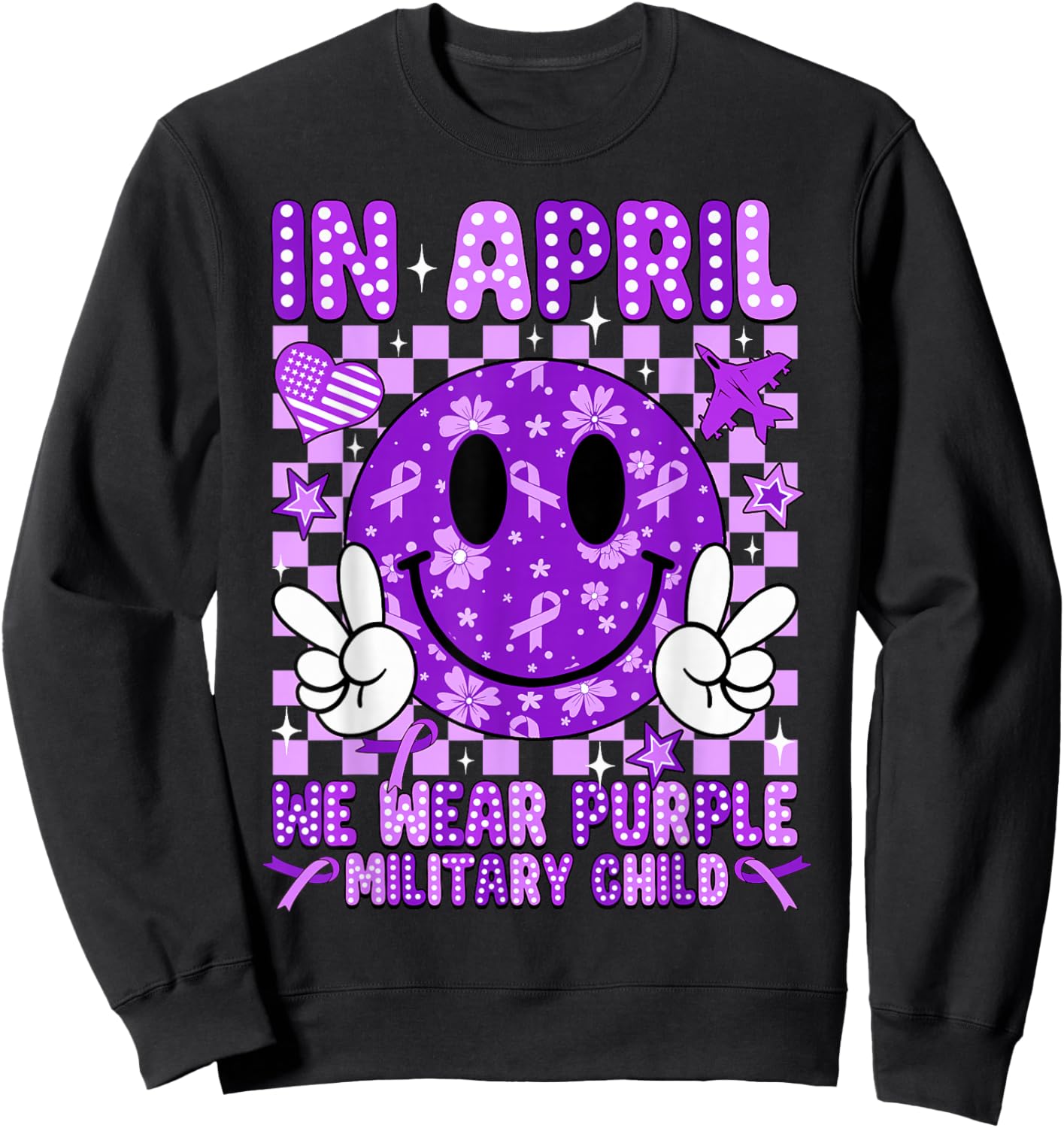 in April We Wear Purple for Military Kids Military Child Sweatshirt - Sweatshirt | Black