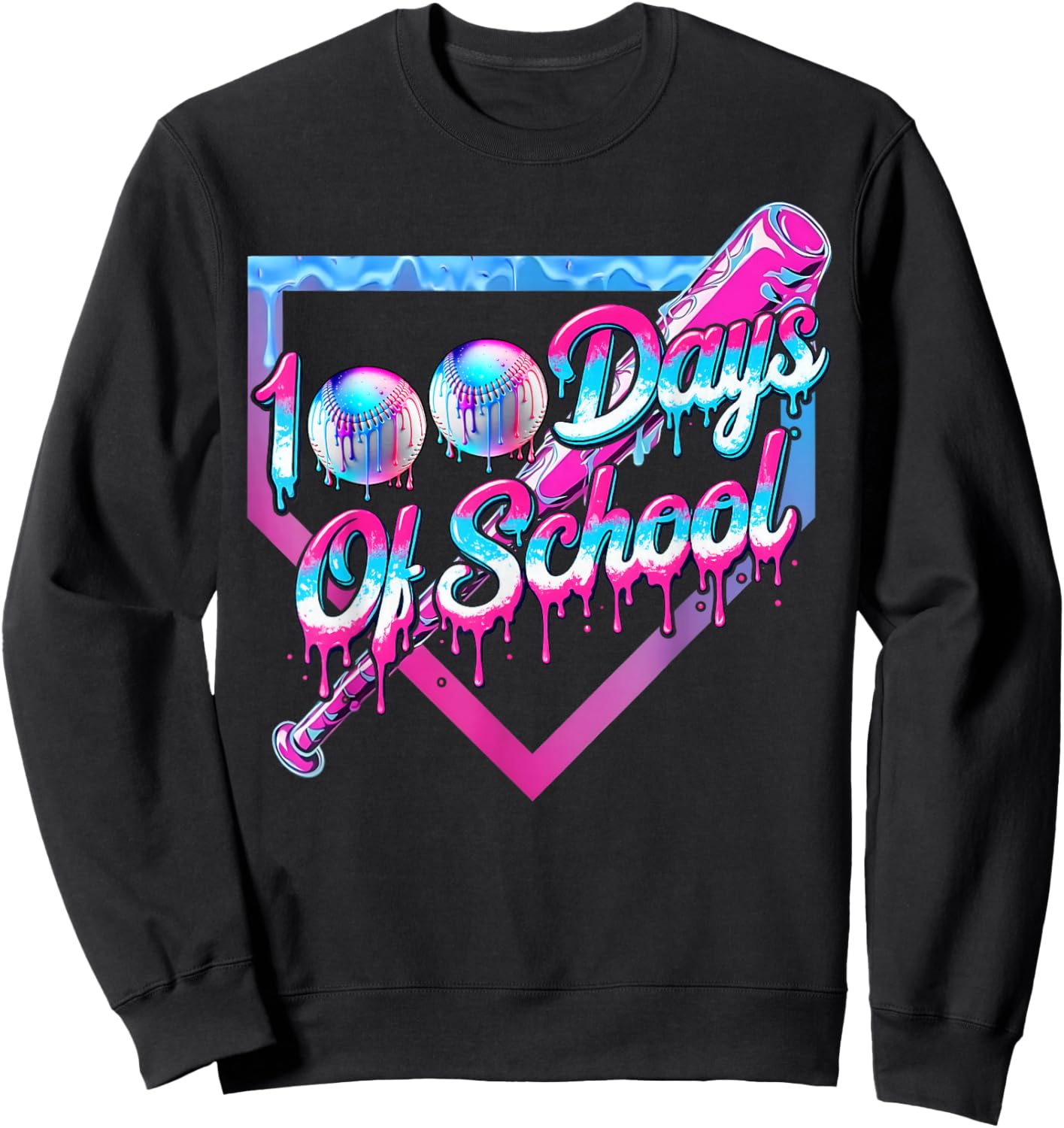 100 Days of School Baseball 100th Day Ice Cream Boys Kids Sweatshirt - Sweatshirt | Black