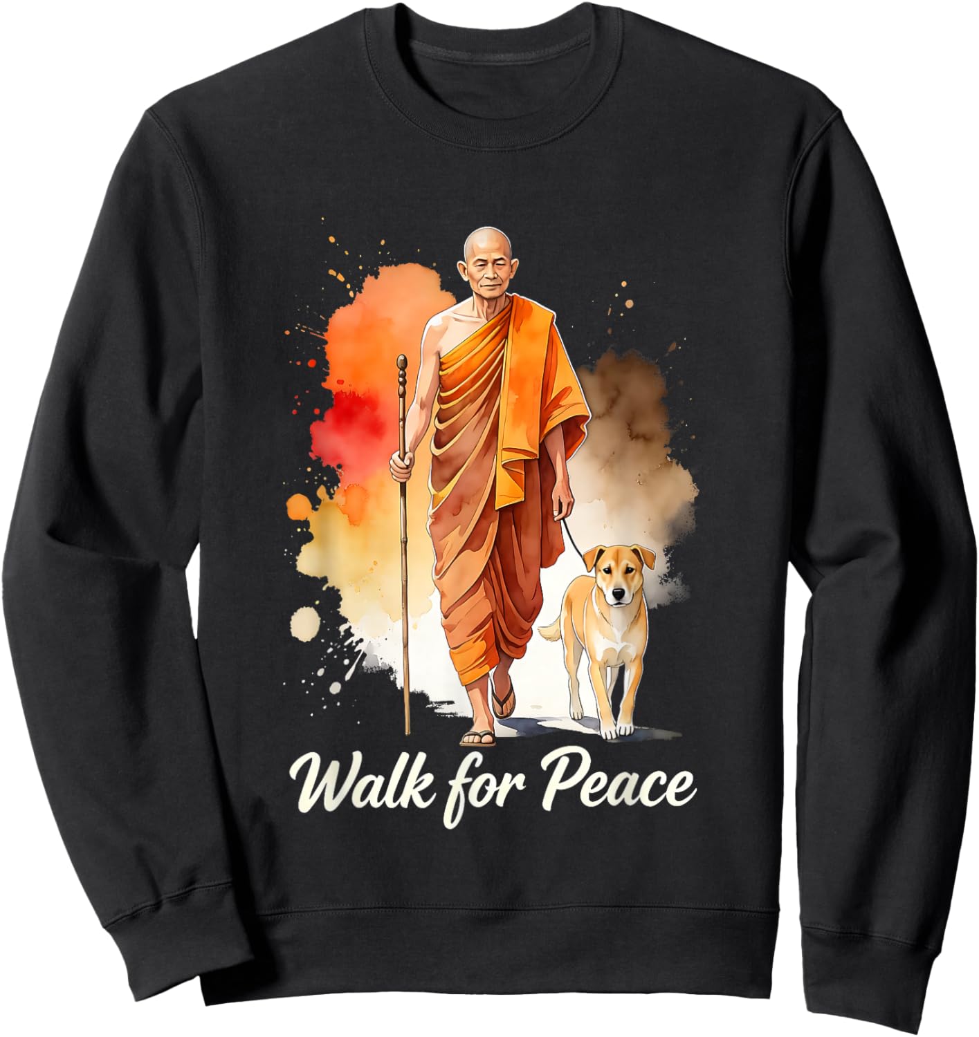 Walk for Peace Mindful Monk Spiritual Art Sweatshirt - Sweatshirt | Black
