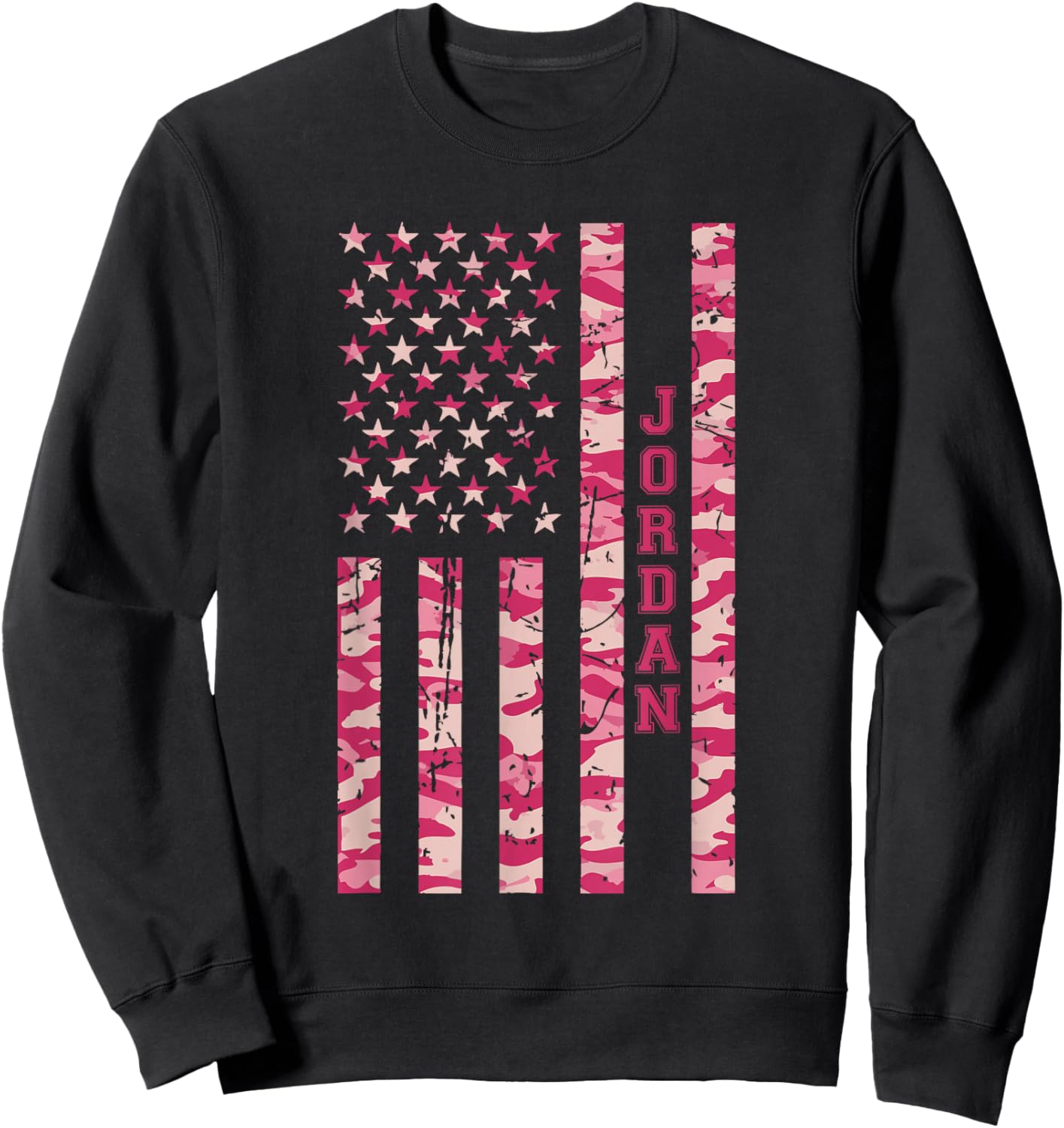 Jordan Middle Eastern Country Pink Camo USA Flag Distressed Sweatshirt - Sweatshirt | Black