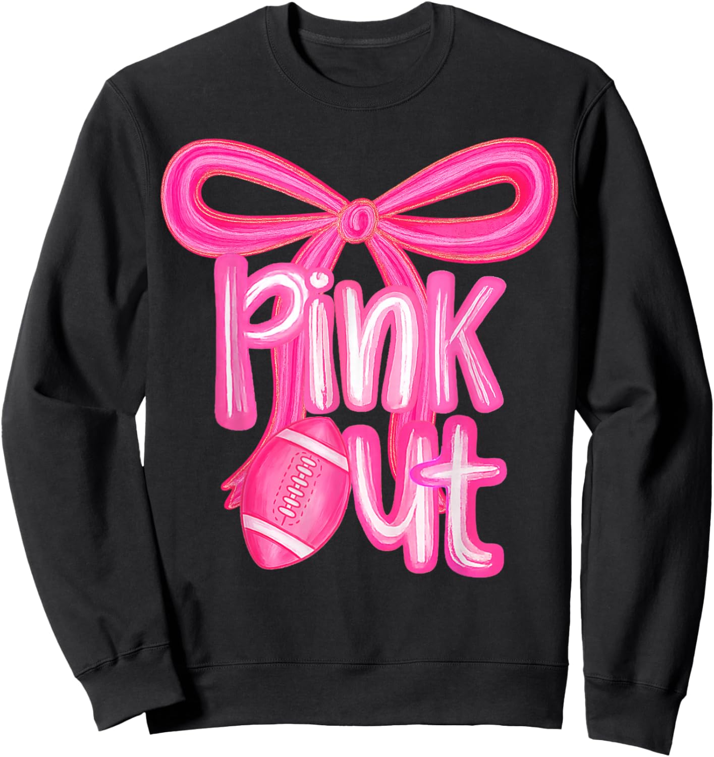 Preppy Pink Out Tackle Breast Cancer Awareness Coquette Bow Sweatshirt - Sweatshirt | Black