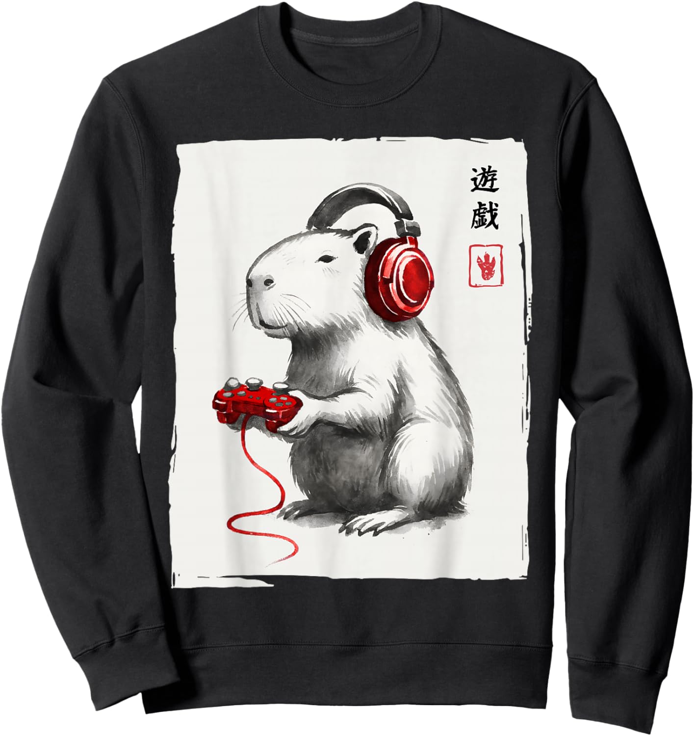 Gamer Japanese Art Men Women Teens Kids Funny Capybara Sweatshirt - Sweatshirt | Black