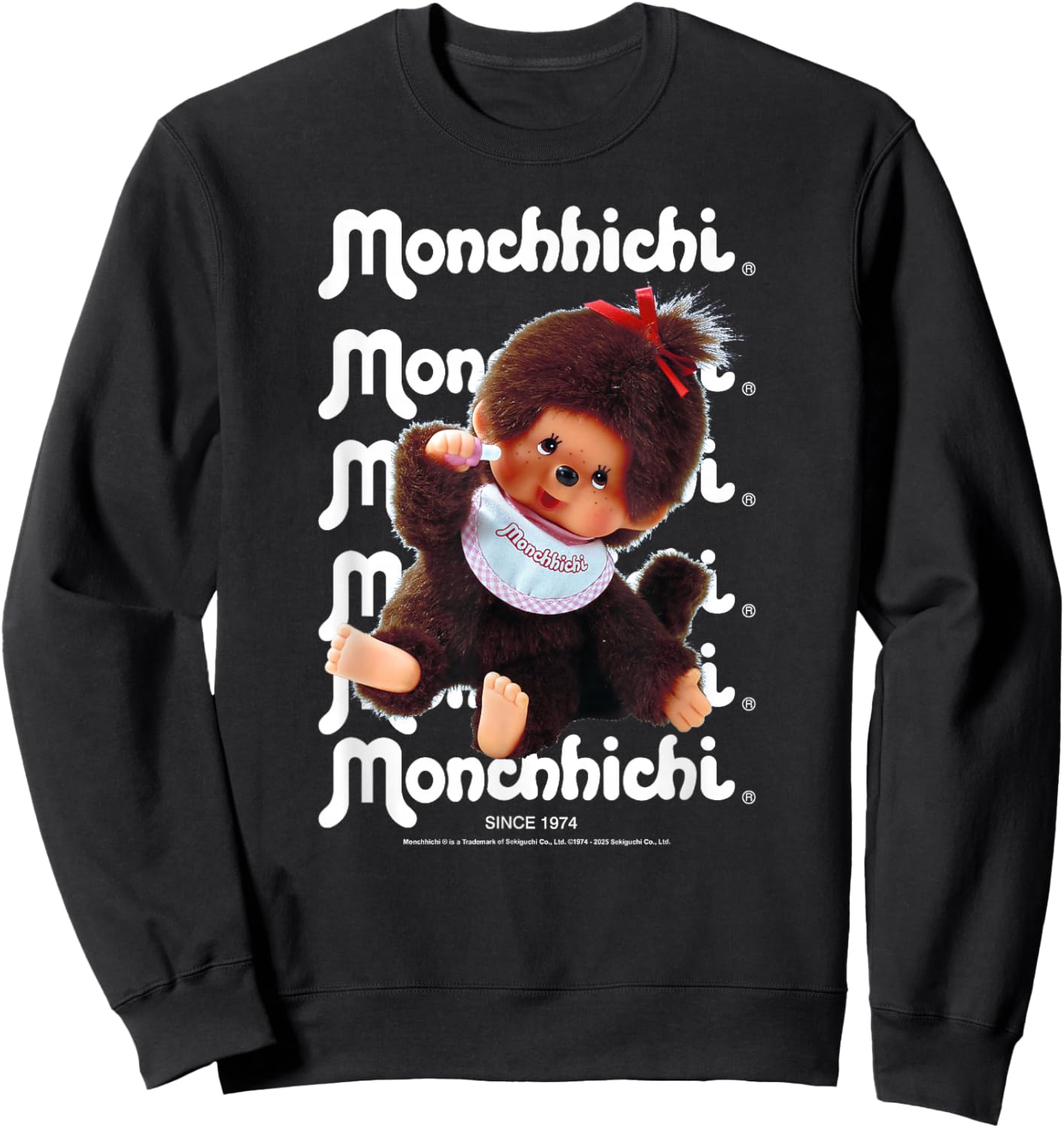 Monchhichi Cute Thumbs Up Fluffy Little Guy Vintage Photo Sweatshirt - Sweatshirt | Black