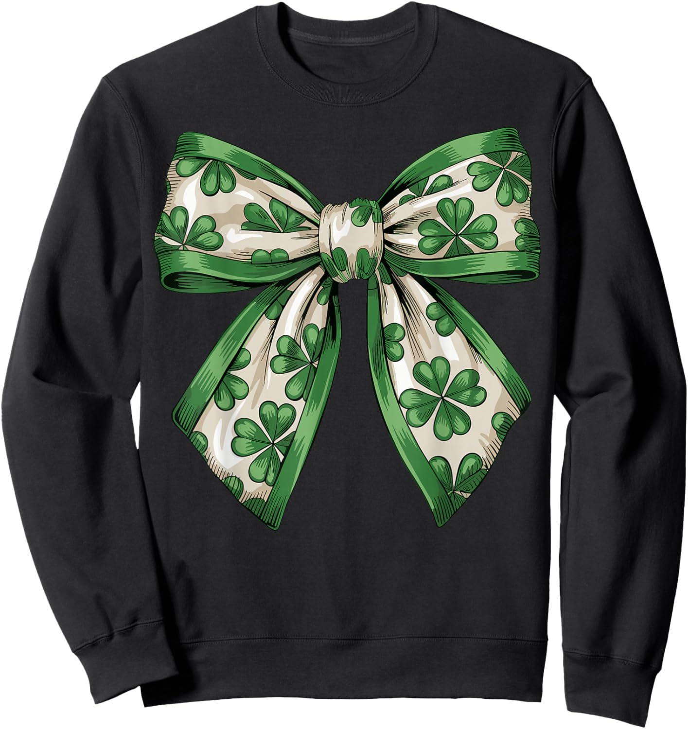 Vintage Saint Pattys Shamrock Coquette Bow Clover Girls Sweatshirt - Sweatshirt | Black