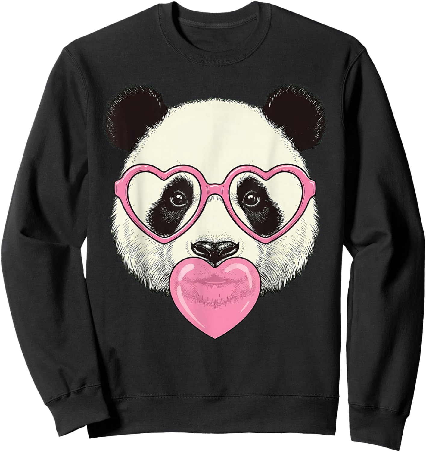 Cute Panda Blowing Pink Valentine Heart Bubble Gum Sweatshirt - Sweatshirt | Black