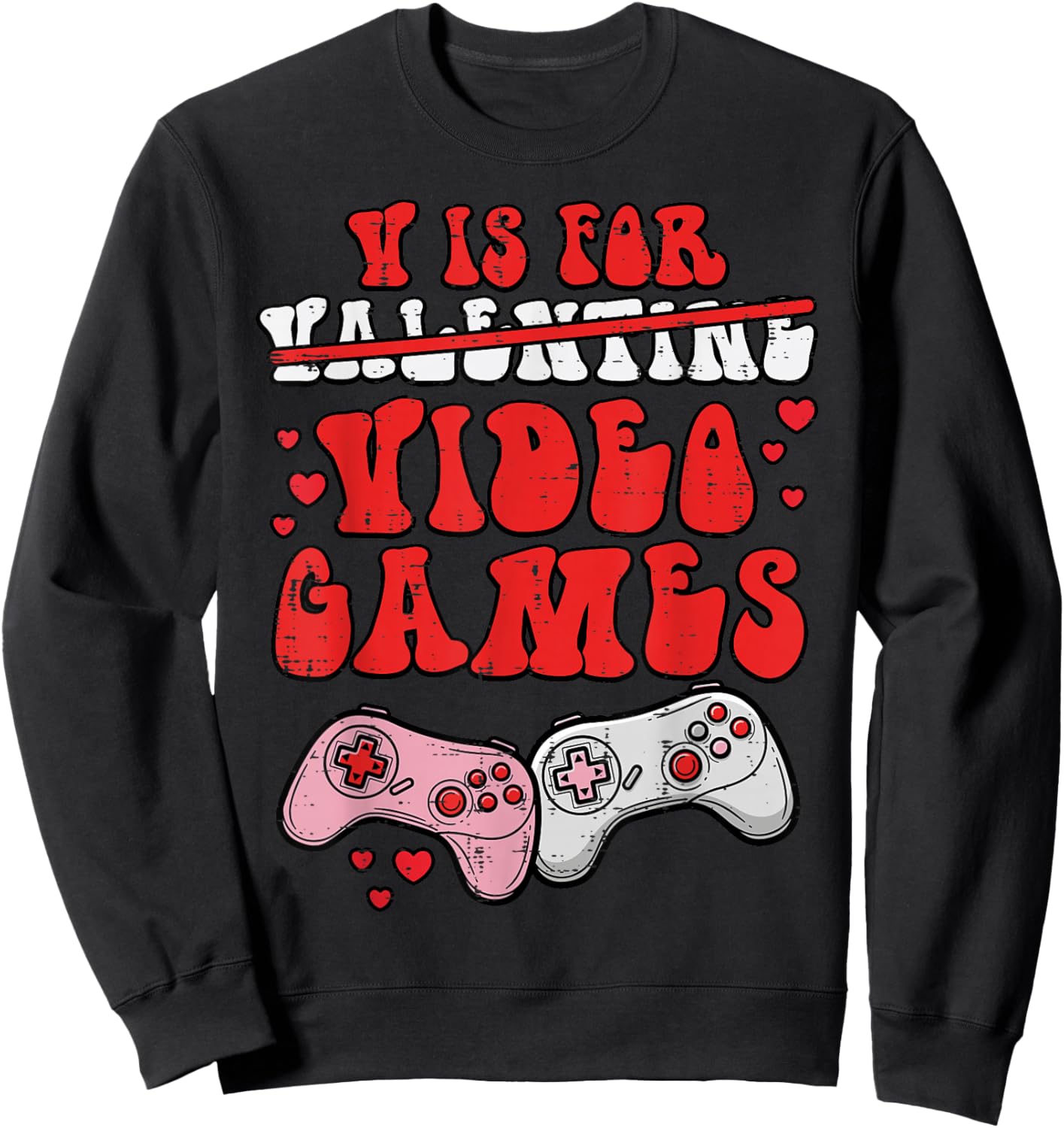 V is for Valentine Video Games Valentines Day Gamer Boy Kids Sweatshirt - Sweatshirt | Black