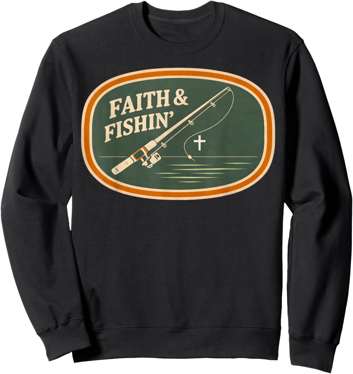 Faith and Fishing Christian Fisherman Retro Outdoors Men's Sweatshirt - Sweatshirt | Black