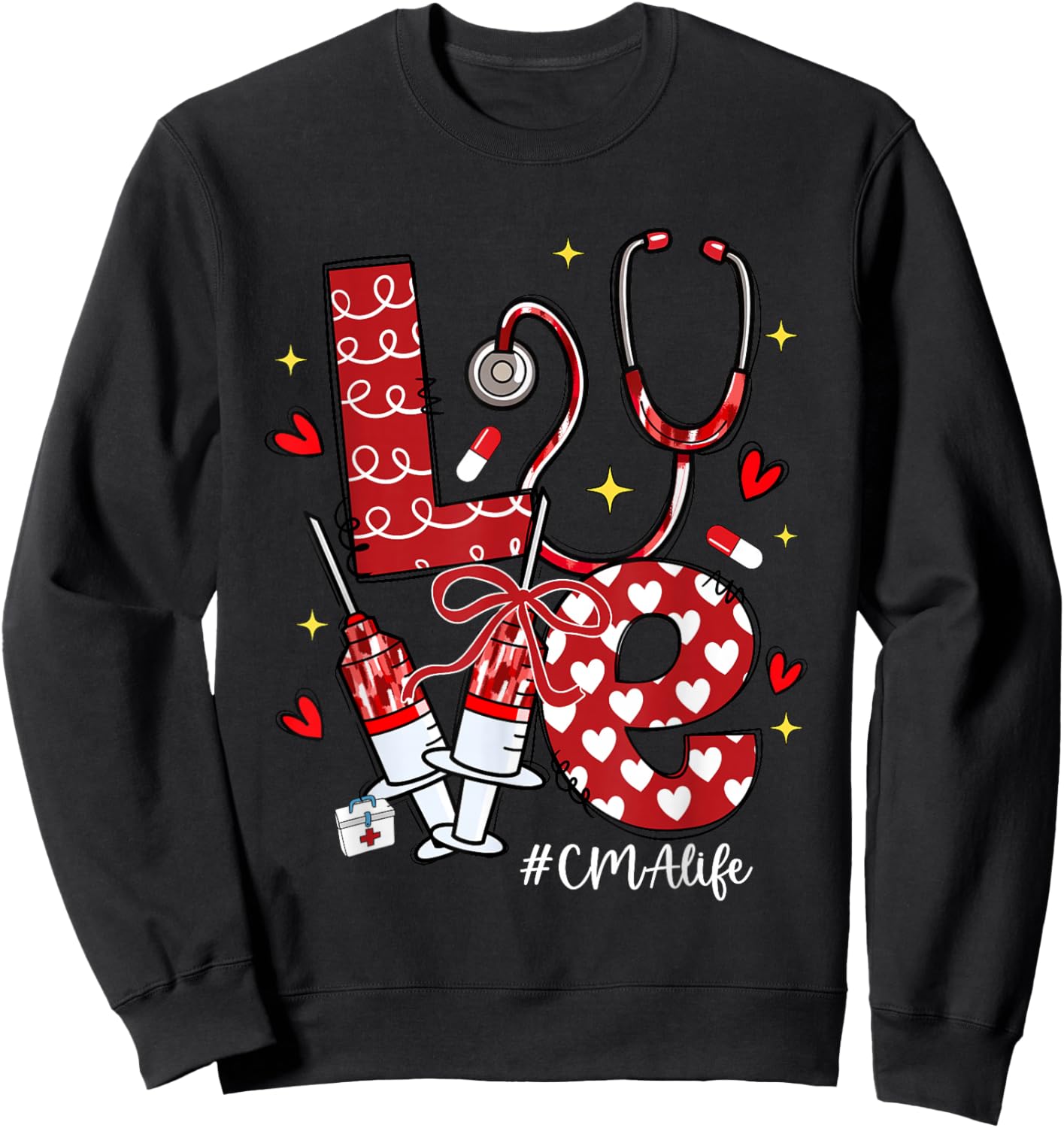 Love CMA Life Stethoscope Bow Hearts Sweatshirt - Sweatshirt | Black