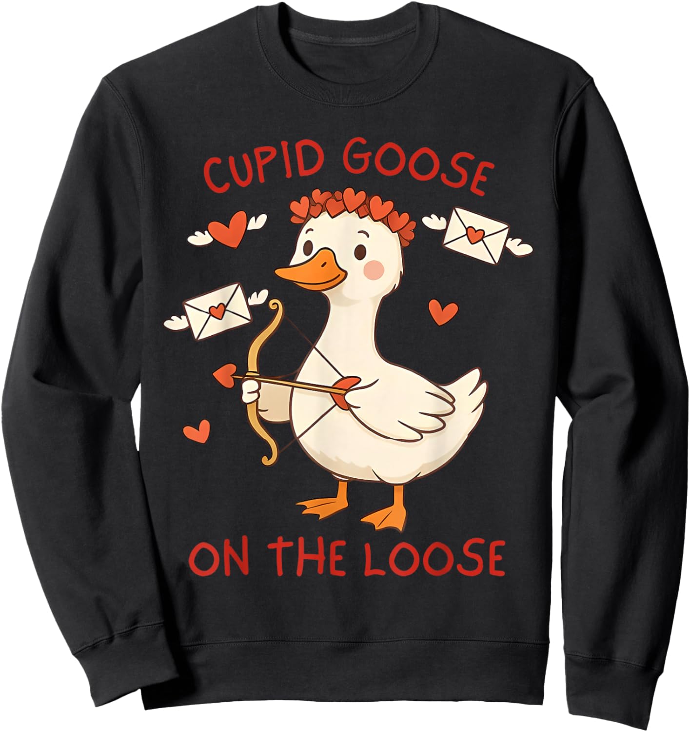 Cupid Goose On The Loose Funny Valentines Day Men Women Kids Sweatshirt - Sweatshirt | Black