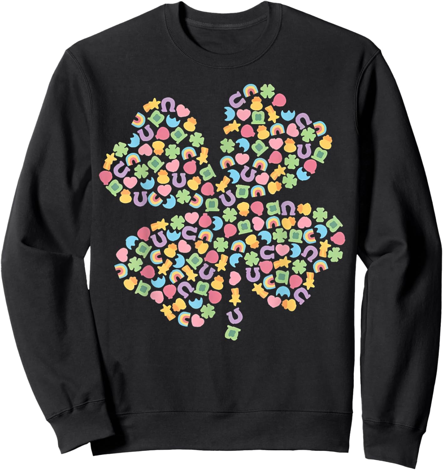 Cute Lucky Charm Four Leaf Clover St Patricks Day Irish Sweatshirt - Sweatshirt | Black