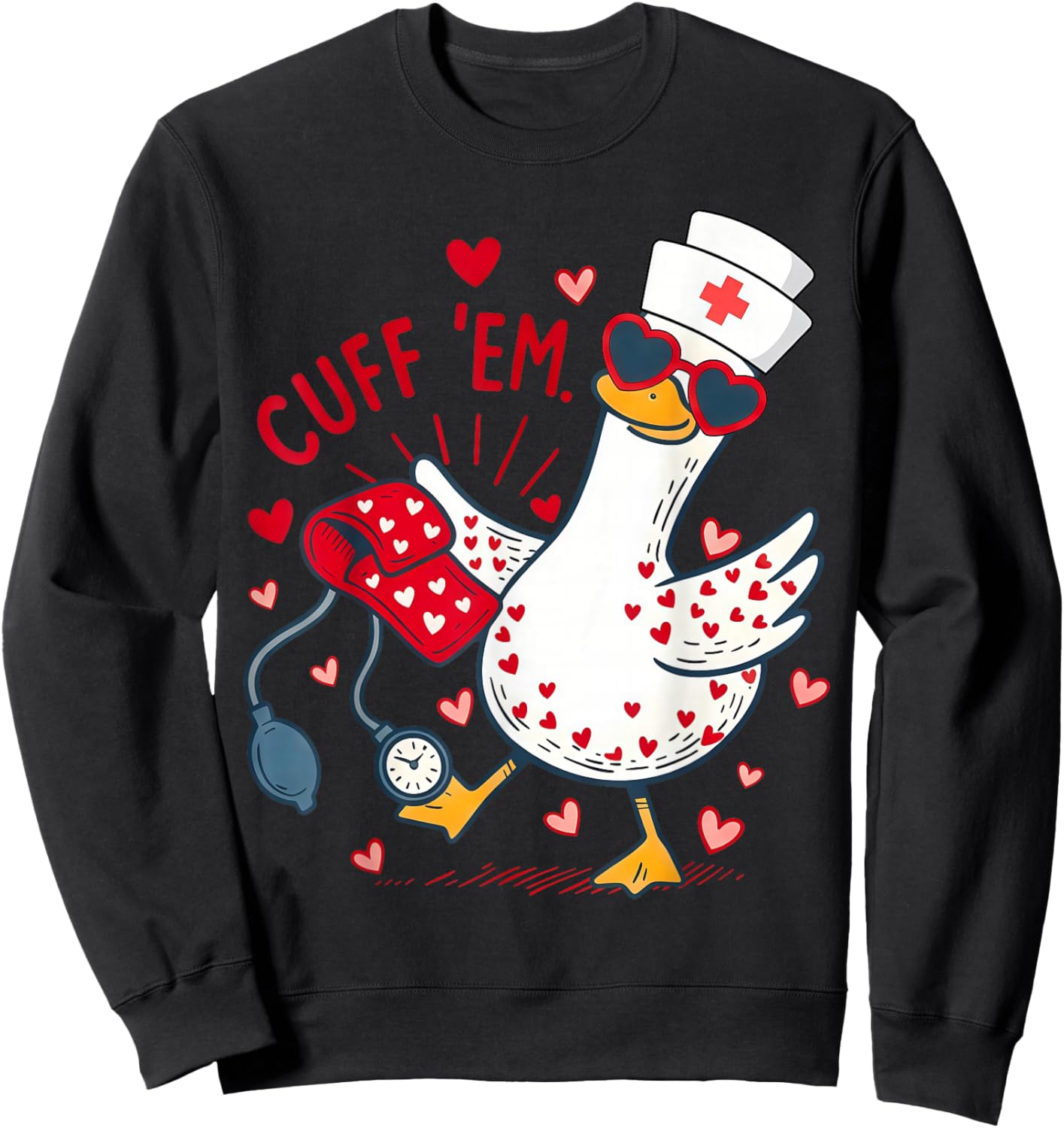 Cuff 'Em Cupid Goose Valentine Nurse Practitioner RN Nursing Sweatshirt - Sweatshirt | Black