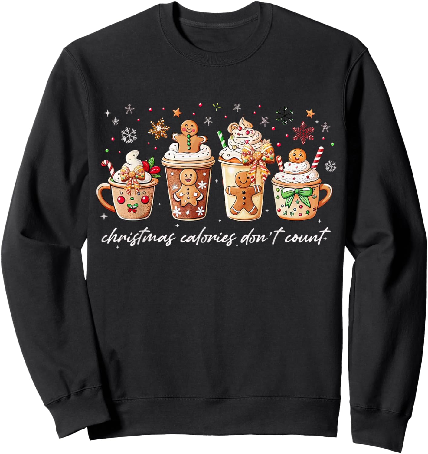 Christmas Calories Don't Count Iced Coffee Gingerbread Bow Sweatshirt - Sweatshirt | Black