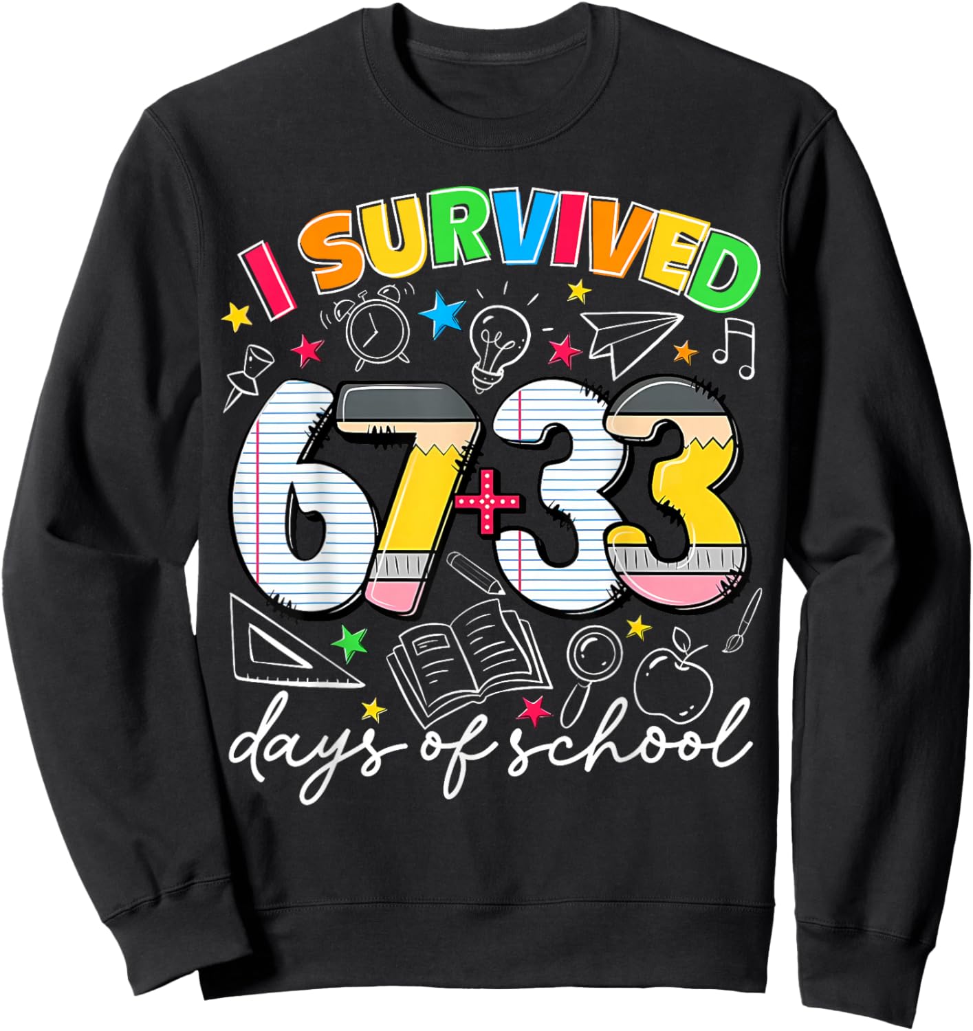 Preppy I Survived 67 + 33 100 Day of School Boy Girl Sweatshirt - Sweatshirt | Black