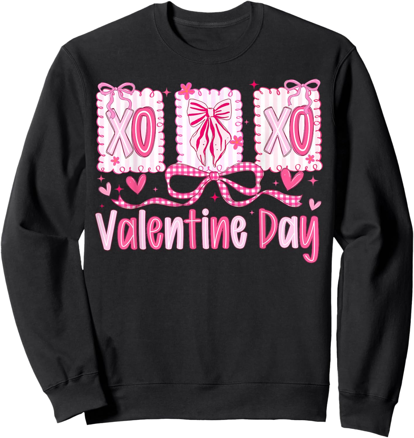 Preppy Valentine XOXO Coquette Bow Hearts Lover Girl Women Sweatshirt - Sweatshirt | Black